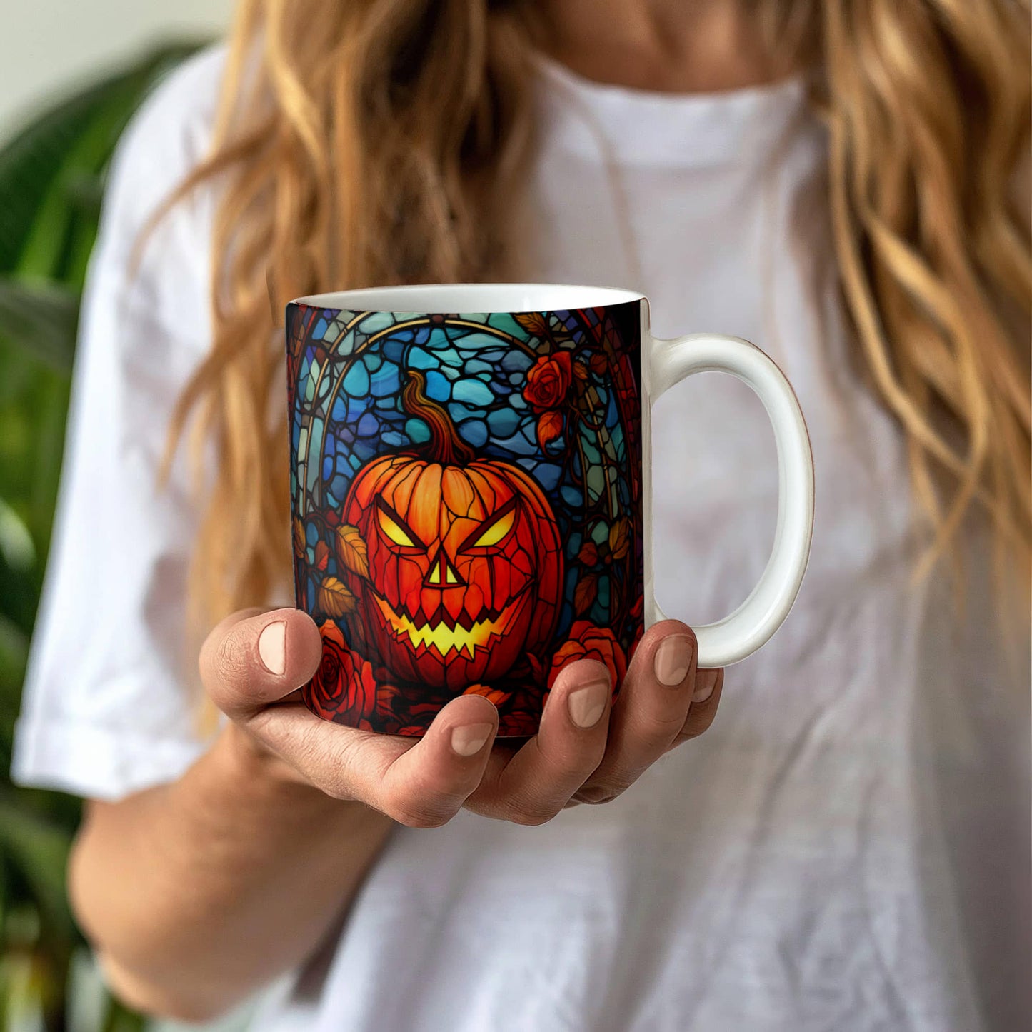 Stained Glass Pumpkin Halloween Mug โ Vibrant Jack-O'-Lantern Coffee Cup | Fall Drinkware - Mallard Moon