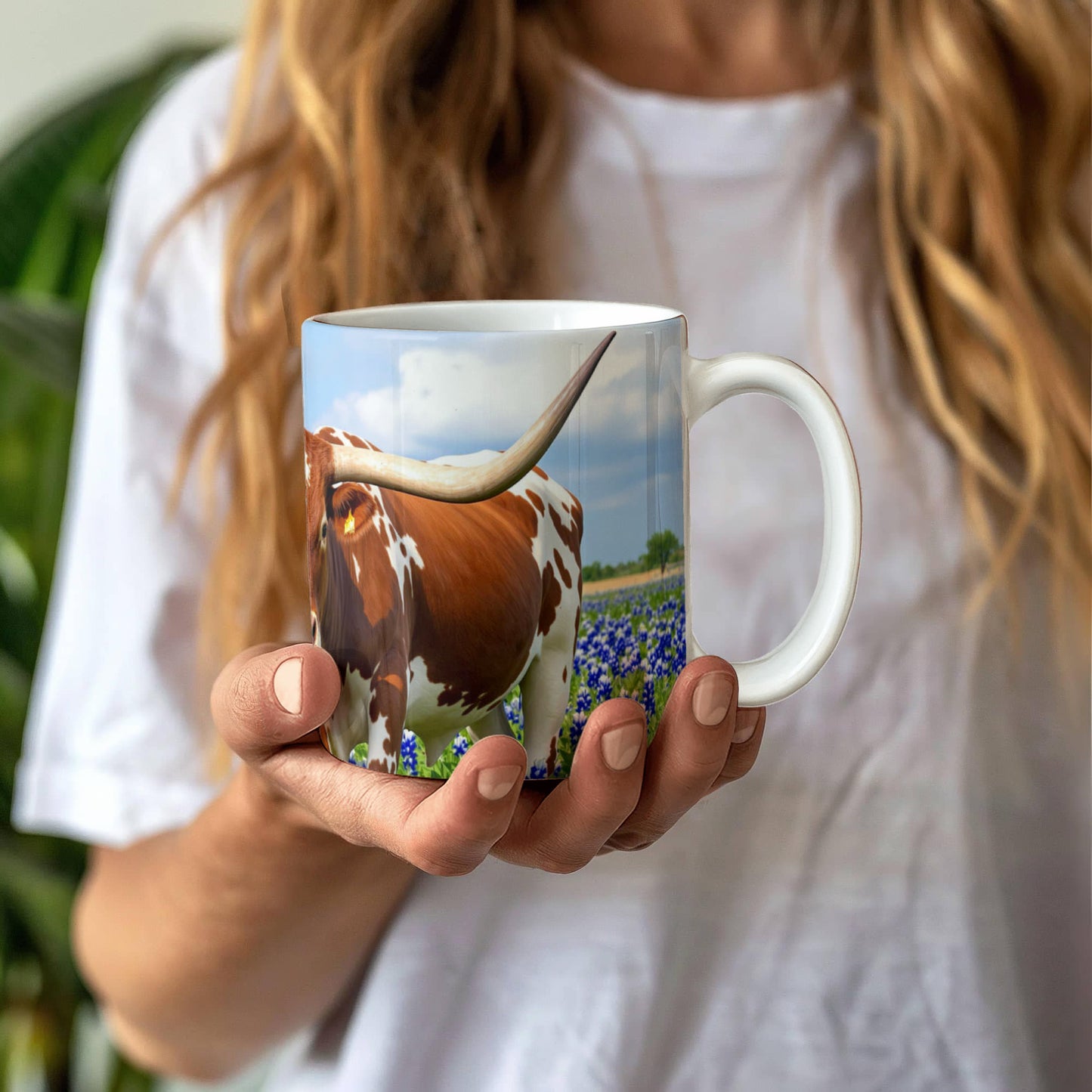 Texas Longhorn in Bluebonnets Ceramic Mug – 11oz & 15oz Coffee Cup for Western & Texas Pride Lovers - Mallard Moon Gift Shop