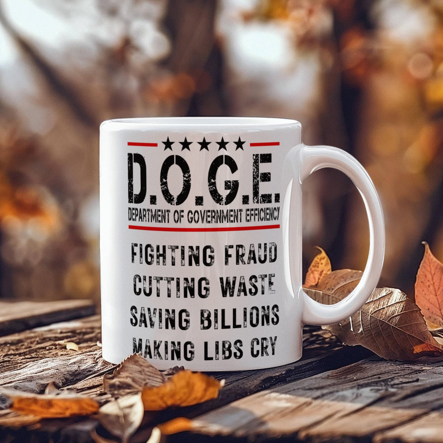 D.O.G.E. Coffee Mug – Funny Conservative Political Gift – Fighting Fraud, Cutting Waste, Saving Billions – 11oz & 15oz White Ceramic Cup - Mallard Moon Gift Shop