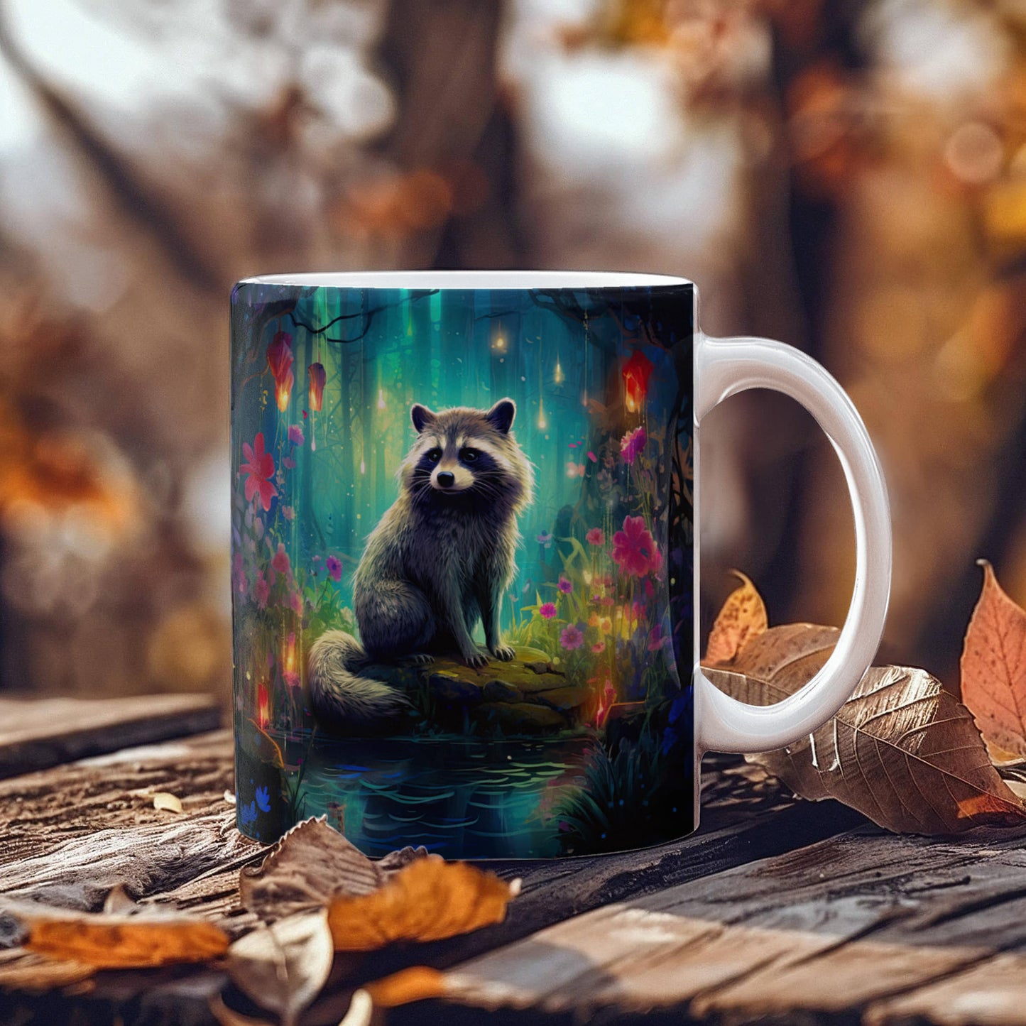 Enchanted Raccoon Coffee Mug – Magical Forest Raccoon Design | 11oz & 15oz Ceramic Mug - Mallard Moon Gift Shop