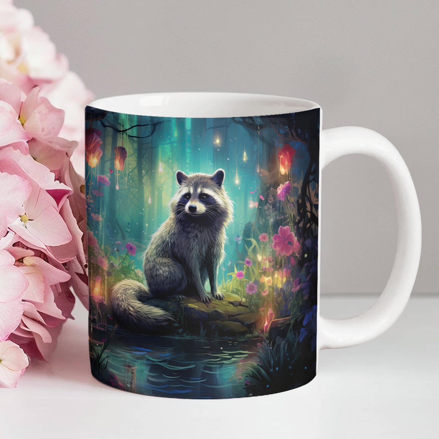 Enchanted Raccoon Coffee Mug – Magical Forest Raccoon Design | 11oz & 15oz Ceramic Mug - Mallard Moon Gift Shop