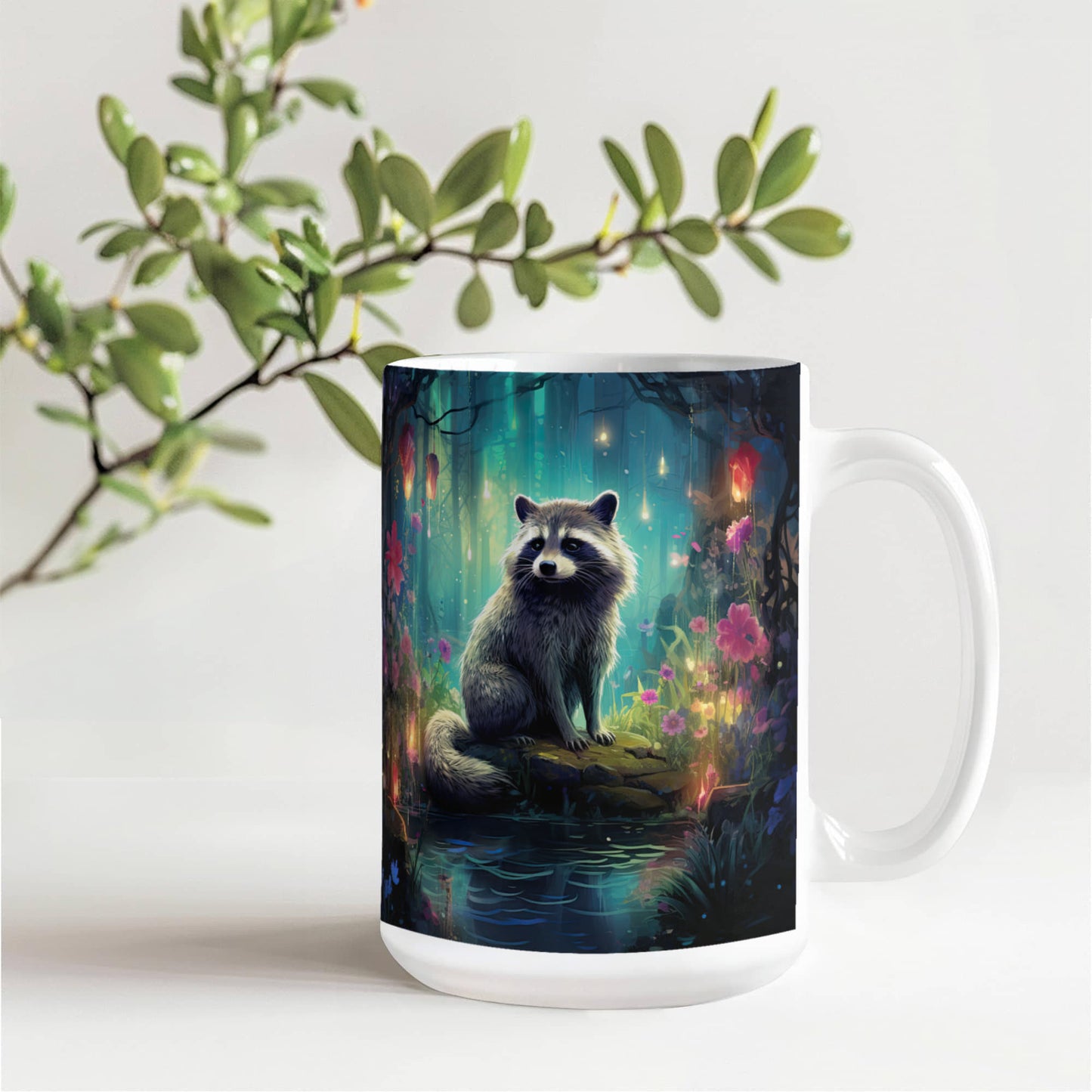 Enchanted Raccoon Coffee Mug – Magical Forest Raccoon Design | 11oz & 15oz Ceramic Mug - Mallard Moon Gift Shop