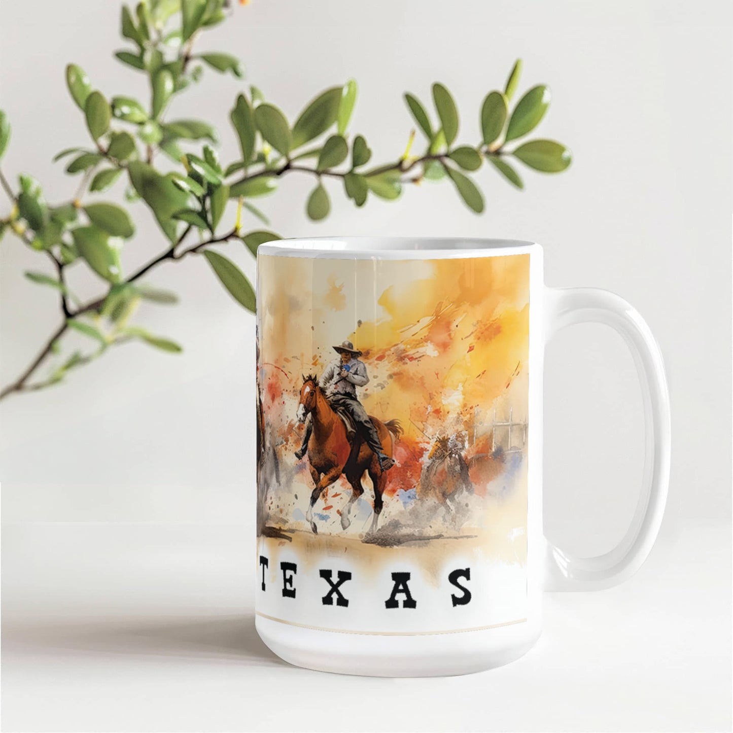 Texas Rodeo Cowboy Ceramic Mug – 11oz & 15oz – Western Horseback Riding Coffee Cup for Texans, Ranchers, Cowgirls & Lone Star State Fans - Mallard Moon Gift Shop