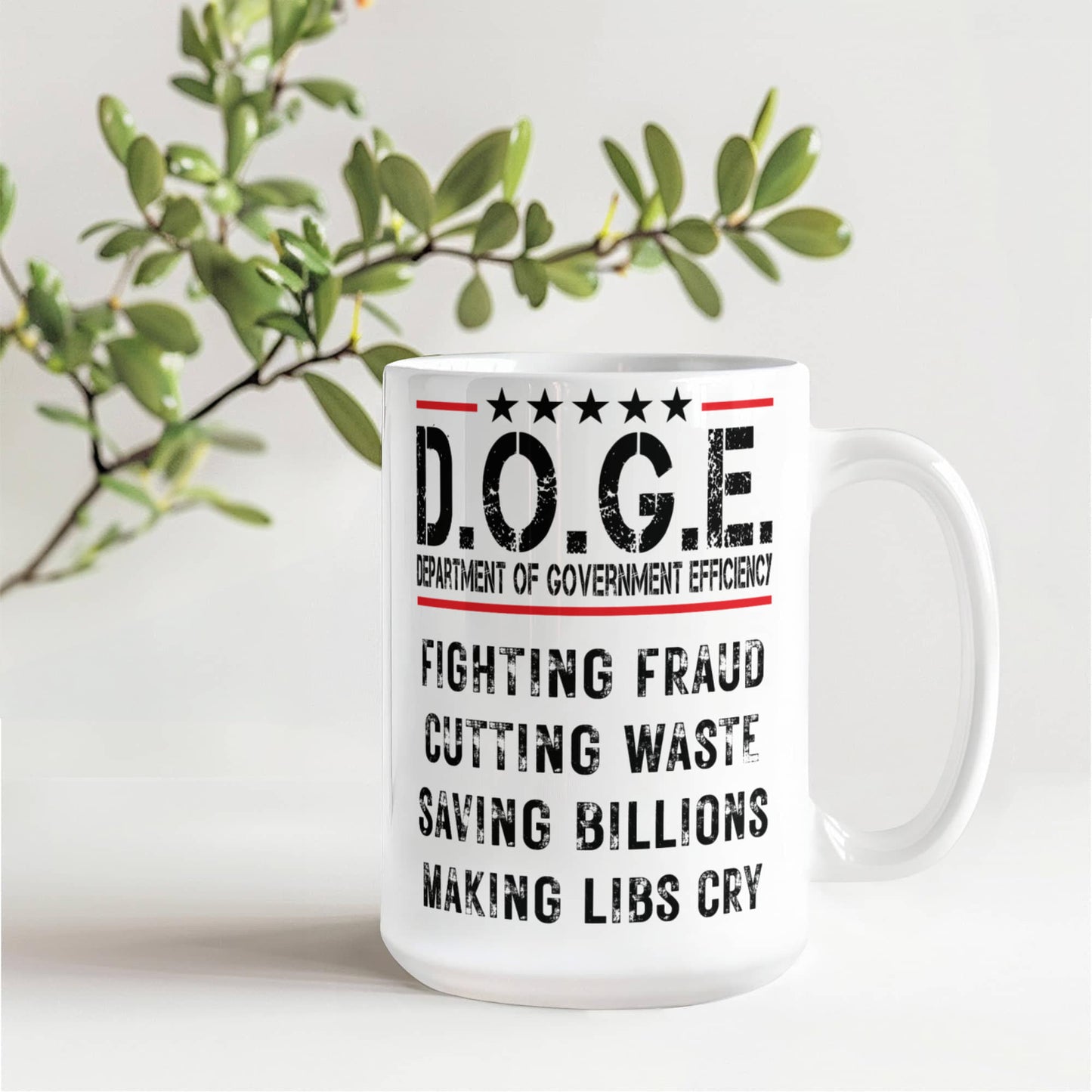 D.O.G.E. Coffee Mug – Funny Conservative Political Gift – Fighting Fraud, Cutting Waste, Saving Billions – 11oz & 15oz White Ceramic Cup - Mallard Moon Gift Shop