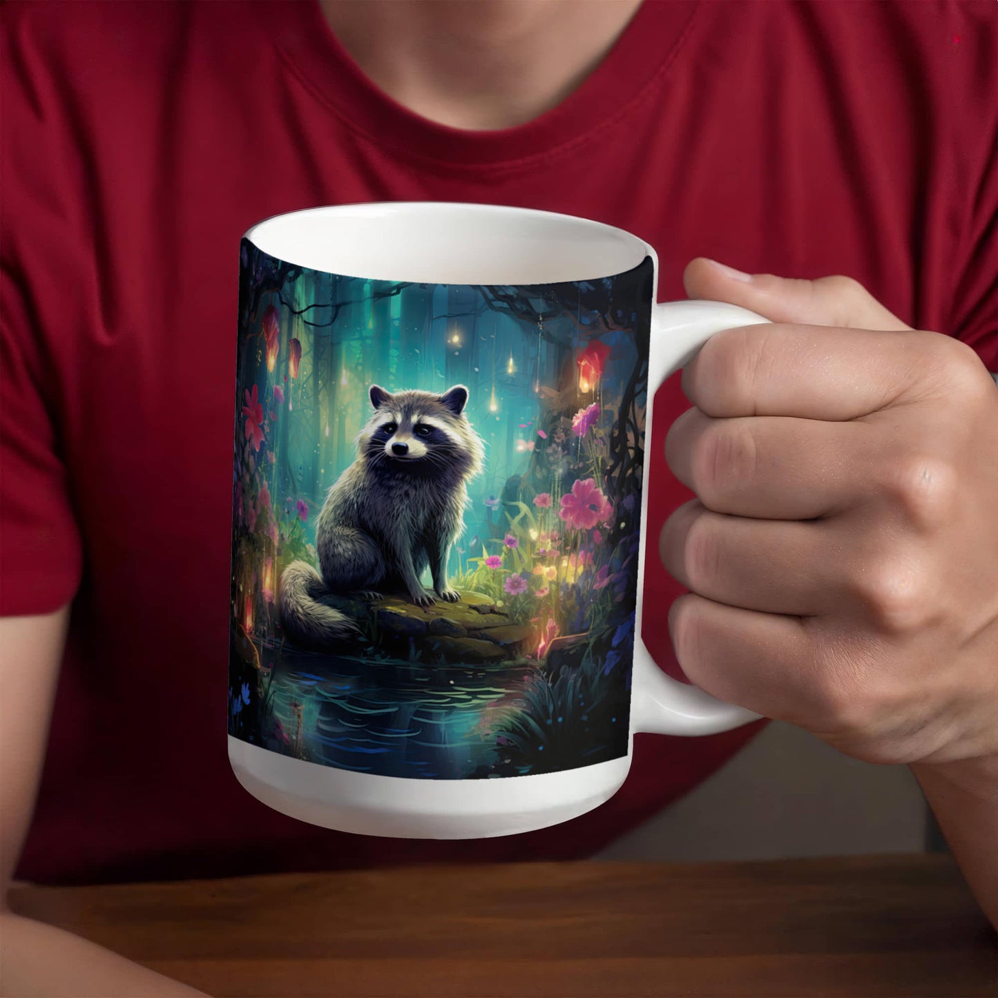 Enchanted Raccoon Coffee Mug – Magical Forest Raccoon Design | 11oz & 15oz Ceramic Mug - Mallard Moon Gift Shop