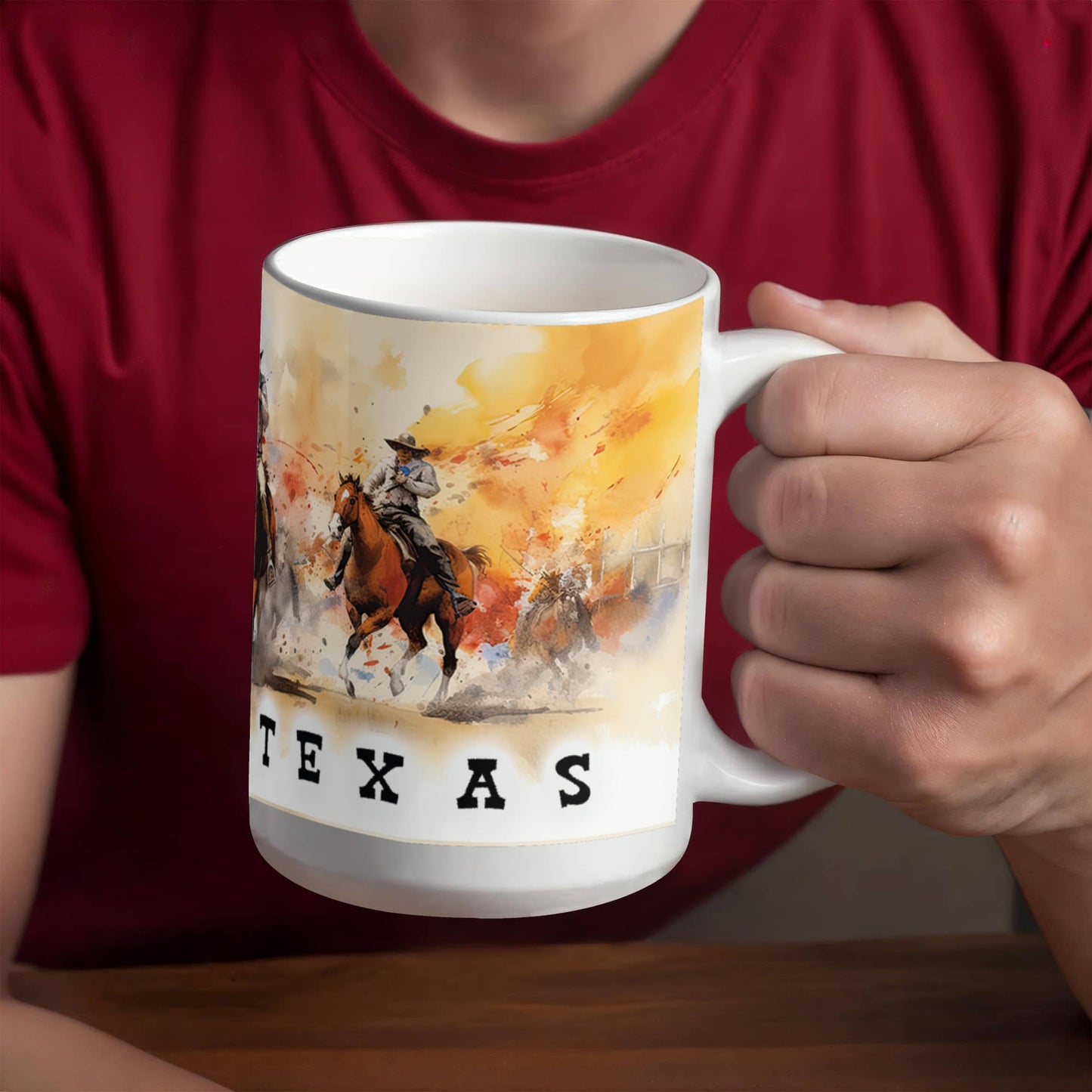 Texas Rodeo Cowboy Ceramic Mug – 11oz & 15oz – Western Horseback Riding Coffee Cup for Texans, Ranchers, Cowgirls & Lone Star State Fans - Mallard Moon Gift Shop