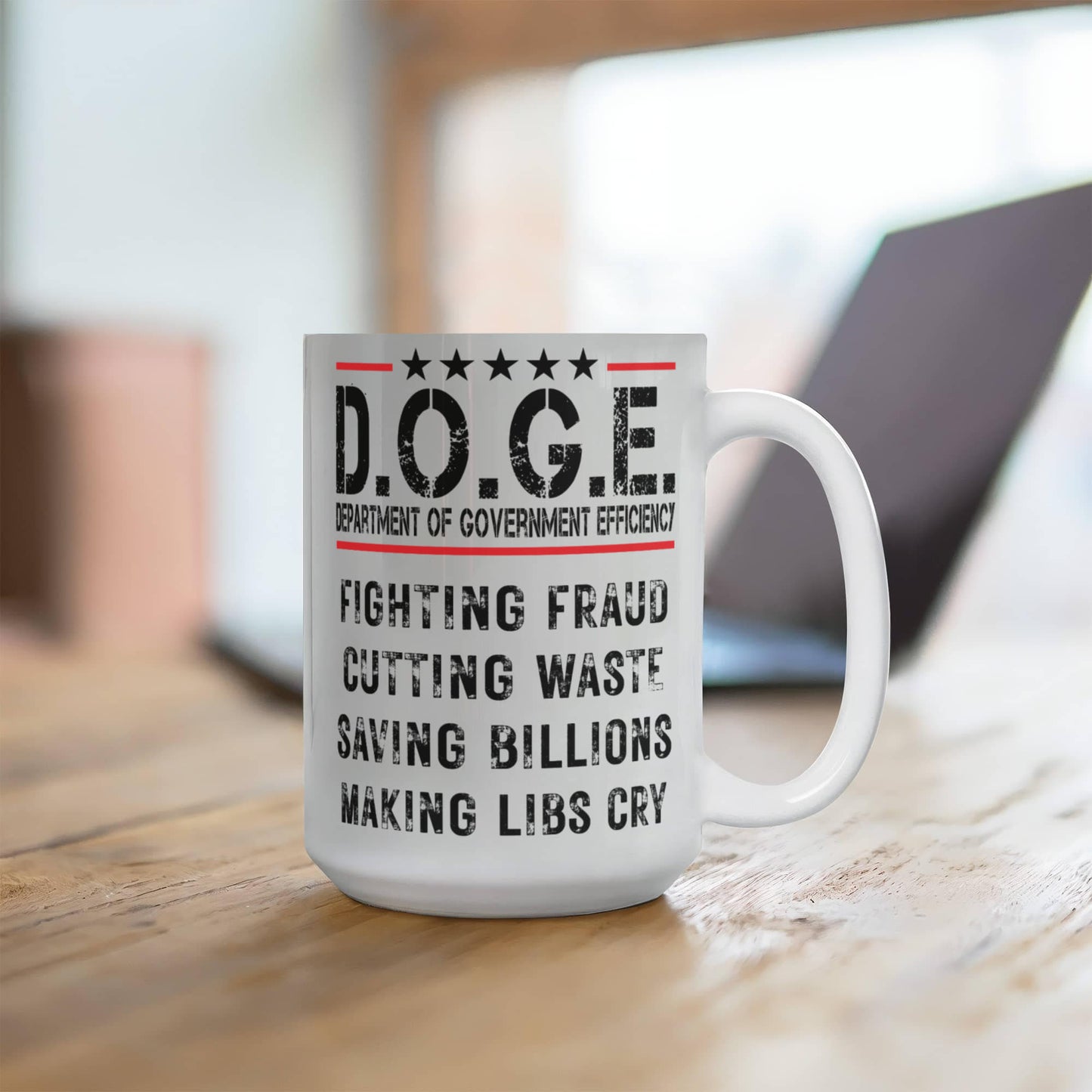 D.O.G.E. Coffee Mug – Funny Conservative Political Gift – Fighting Fraud, Cutting Waste, Saving Billions – 11oz & 15oz White Ceramic Cup - Mallard Moon Gift Shop