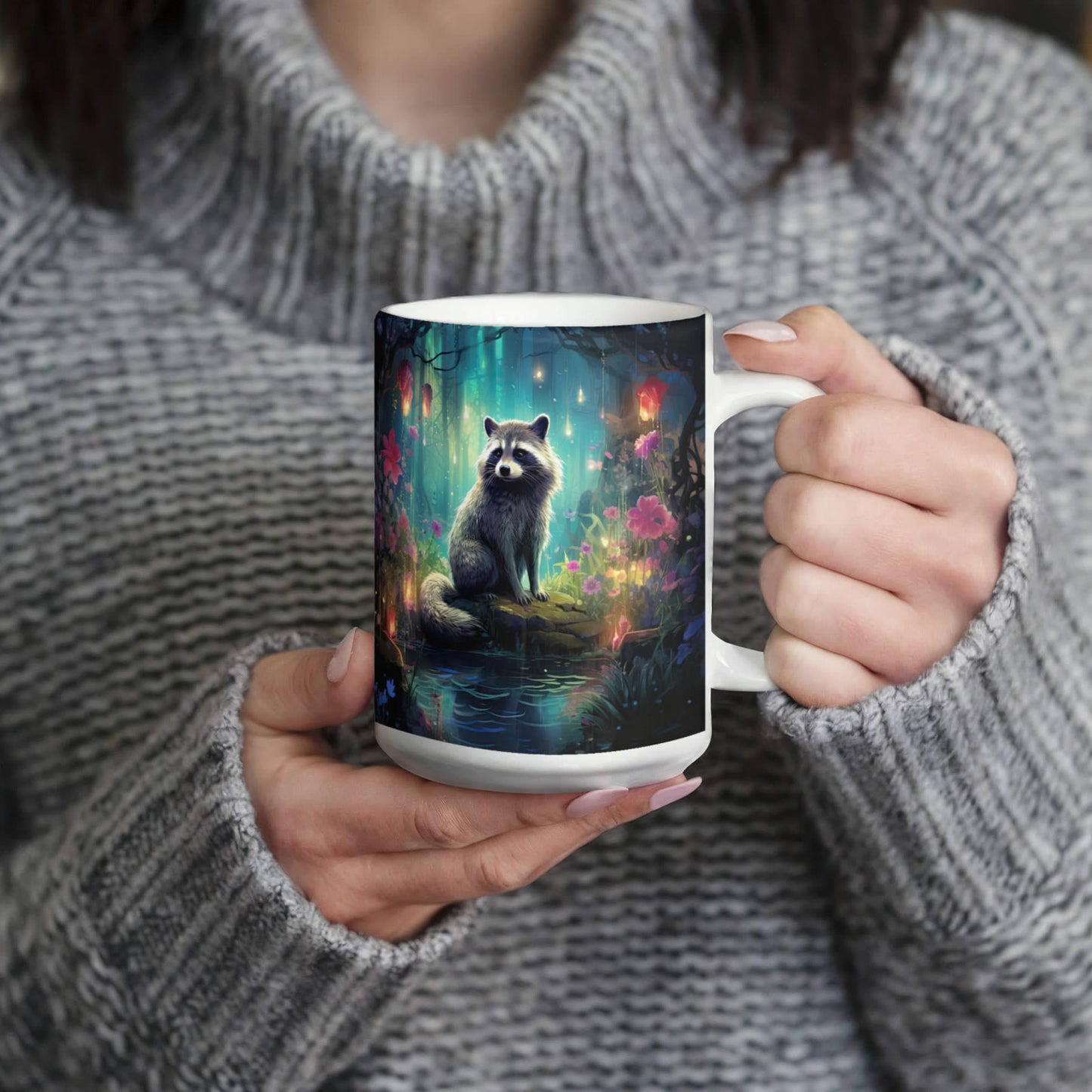 Enchanted Raccoon Coffee Mug – Magical Forest Raccoon Design | 11oz & 15oz Ceramic Mug - Mallard Moon Gift Shop