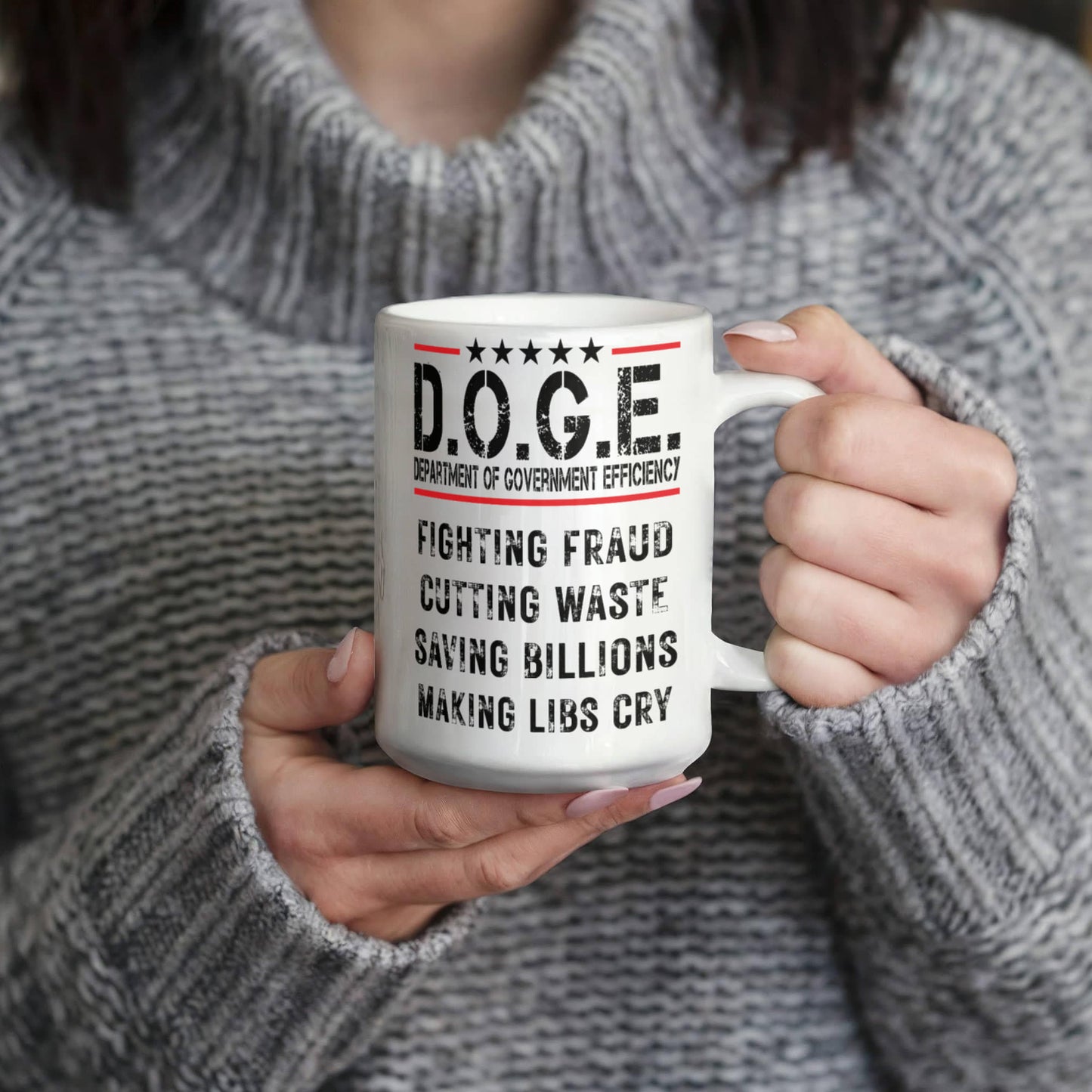 D.O.G.E. Coffee Mug – Funny Conservative Political Gift – Fighting Fraud, Cutting Waste, Saving Billions – 11oz & 15oz White Ceramic Cup - Mallard Moon Gift Shop