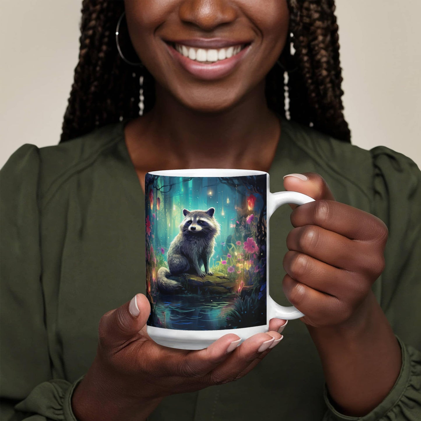Enchanted Raccoon Coffee Mug – Magical Forest Raccoon Design | 11oz & 15oz Ceramic Mug - Mallard Moon Gift Shop