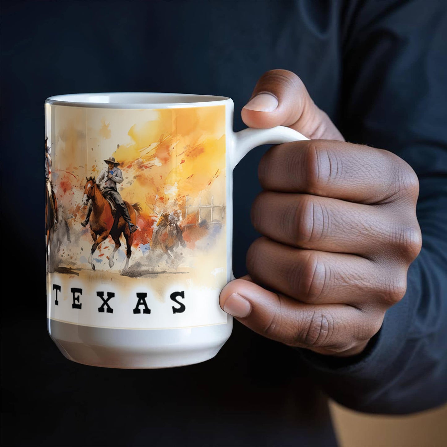 Texas Rodeo Cowboy Ceramic Mug – 11oz & 15oz – Western Horseback Riding Coffee Cup for Texans, Ranchers, Cowgirls & Lone Star State Fans - Mallard Moon Gift Shop