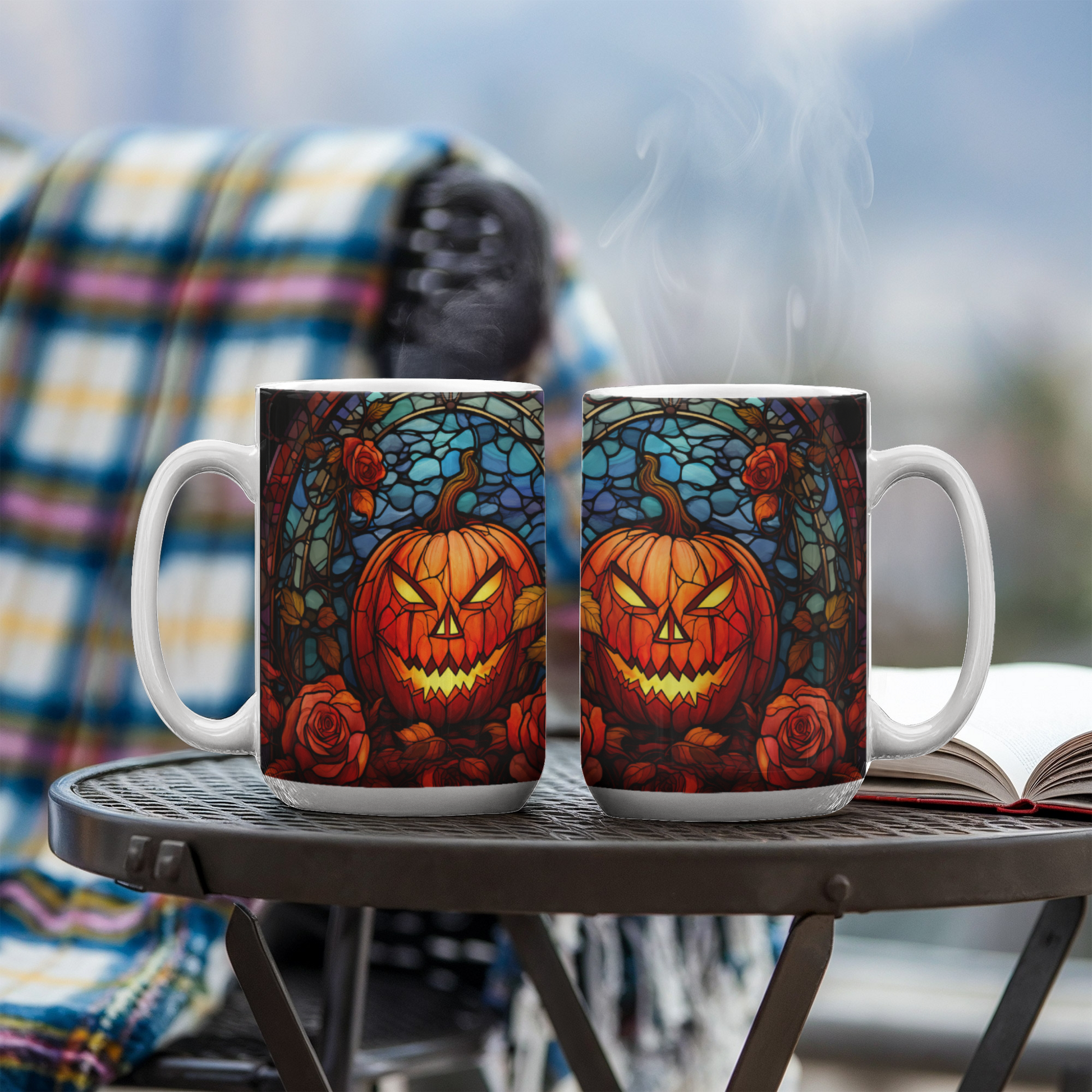 Stained Glass Pumpkin Halloween Mug โ Vibrant Jack-O'-Lantern Coffee Cup | Fall Drinkware - Mallard Moon