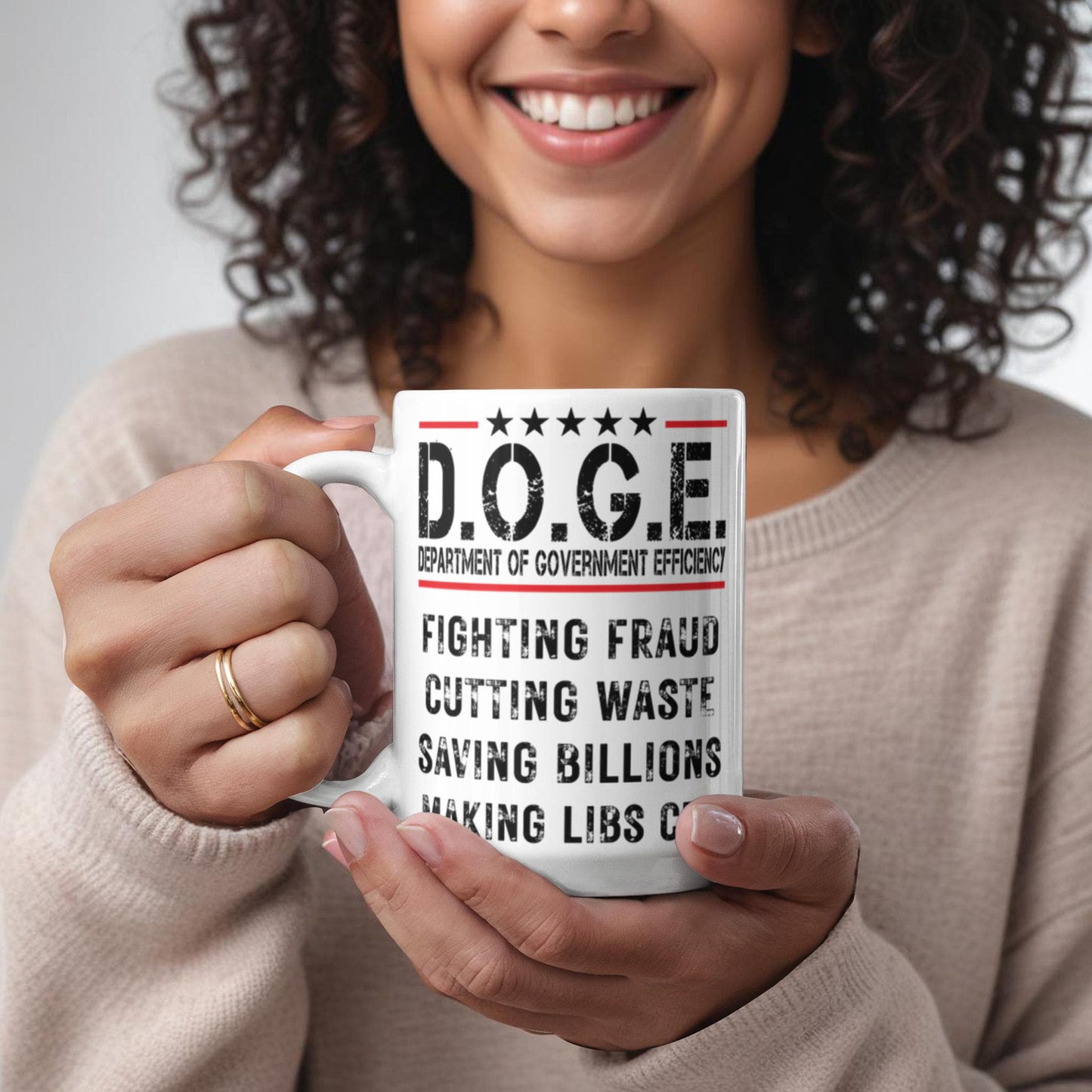 D.O.G.E. Coffee Mug – Funny Conservative Political Gift – Fighting Fraud, Cutting Waste, Saving Billions – 11oz & 15oz White Ceramic Cup - Mallard Moon Gift Shop
