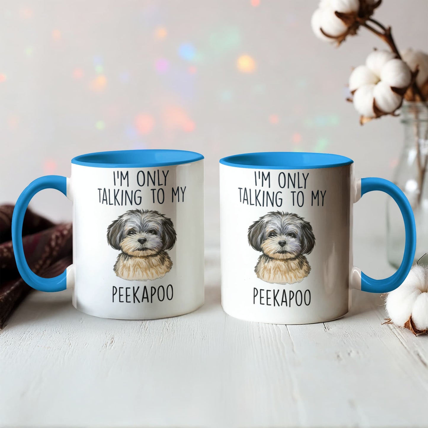 I'm Only Talking to My Peekapoo Two-Tone Coffee Mug – Cute Peekapoo Dog Lover Gift for Pet Parents - Mallard Moon Gift Shop