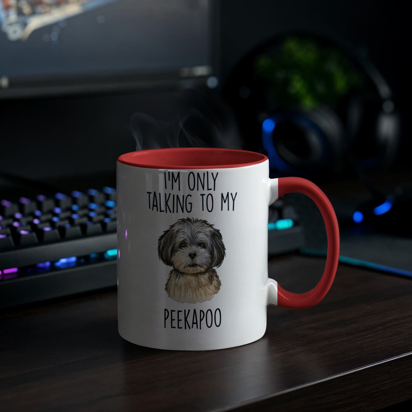 I'm Only Talking to My Peekapoo Two-Tone Coffee Mug – Cute Peekapoo Dog Lover Gift for Pet Parents - Mallard Moon Gift Shop