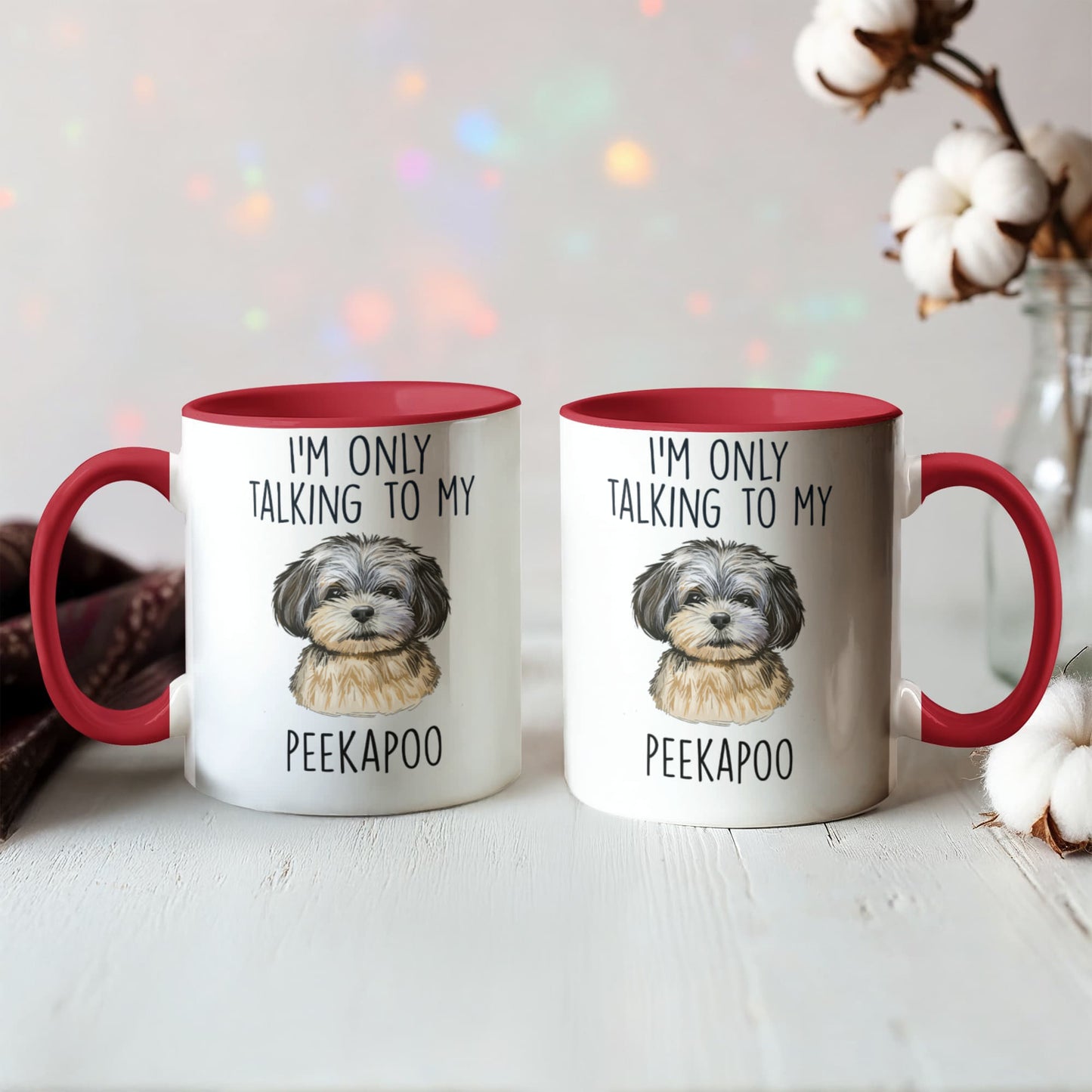 I'm Only Talking to My Peekapoo Two-Tone Coffee Mug – Cute Peekapoo Dog Lover Gift for Pet Parents - Mallard Moon Gift Shop