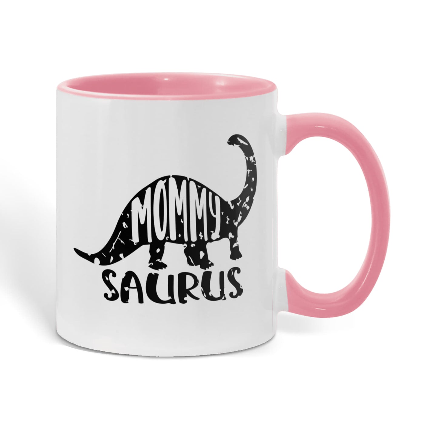 Mommy Saurus Dinosaur Mug – Funny Gift for Moms – Two Tone Color Accent Ceramic Coffee Mugs - Mallard Moon Gift Shop