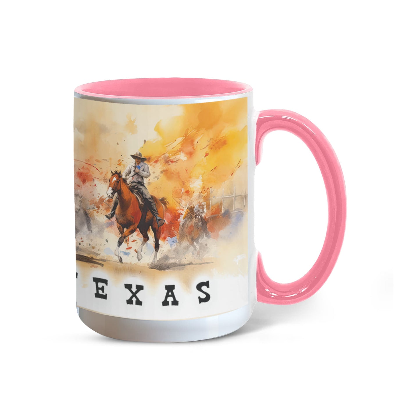 Texas Rodeo Cowboy Two-Tone Accent Mug – 11oz & 15oz – Western Cutting Horses Coffee Cup with Colored Interior & Handle - Mallard Moon Gift Shop