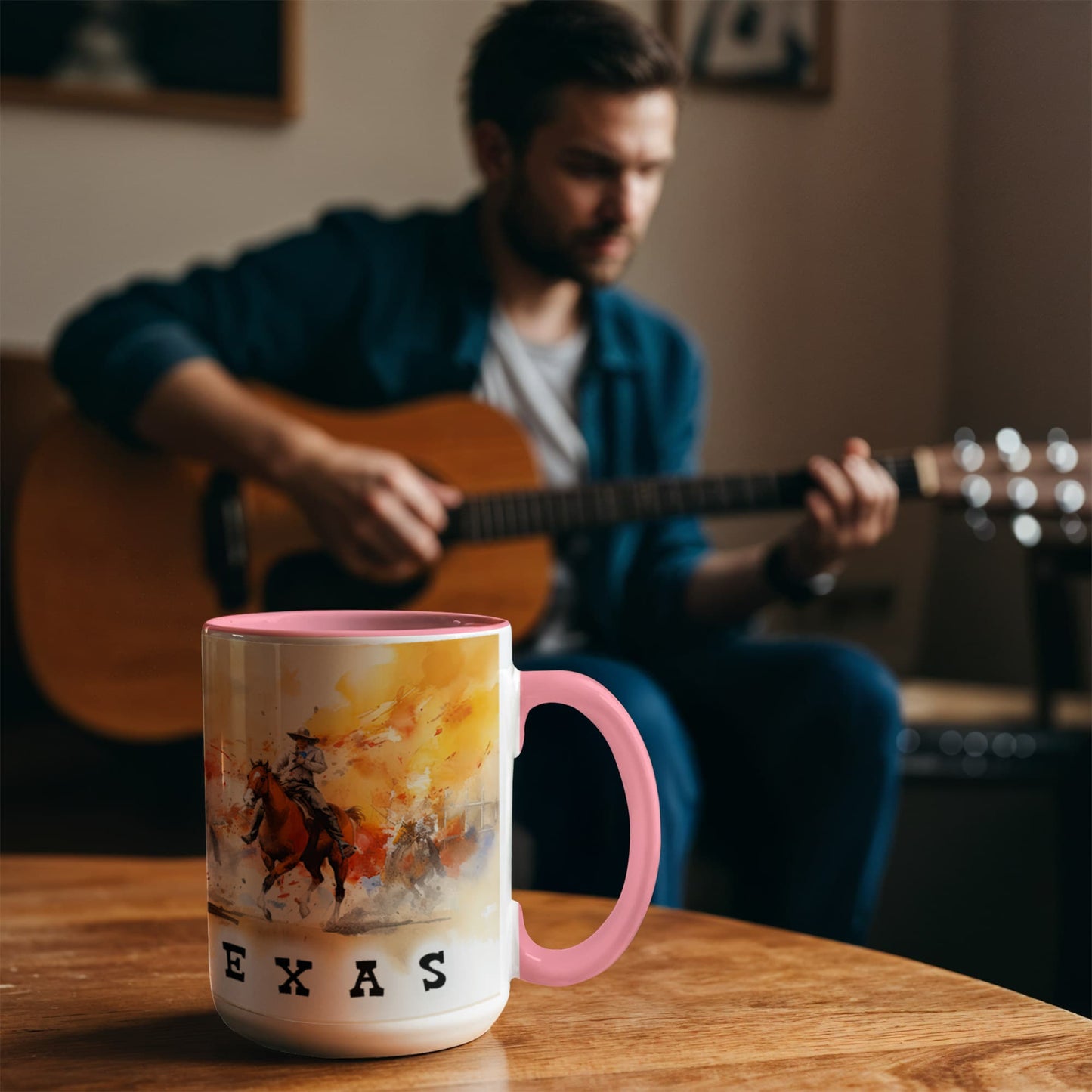 Texas Rodeo Cowboy Two-Tone Accent Mug – 11oz & 15oz – Western Cutting Horses Coffee Cup with Colored Interior & Handle - Mallard Moon Gift Shop