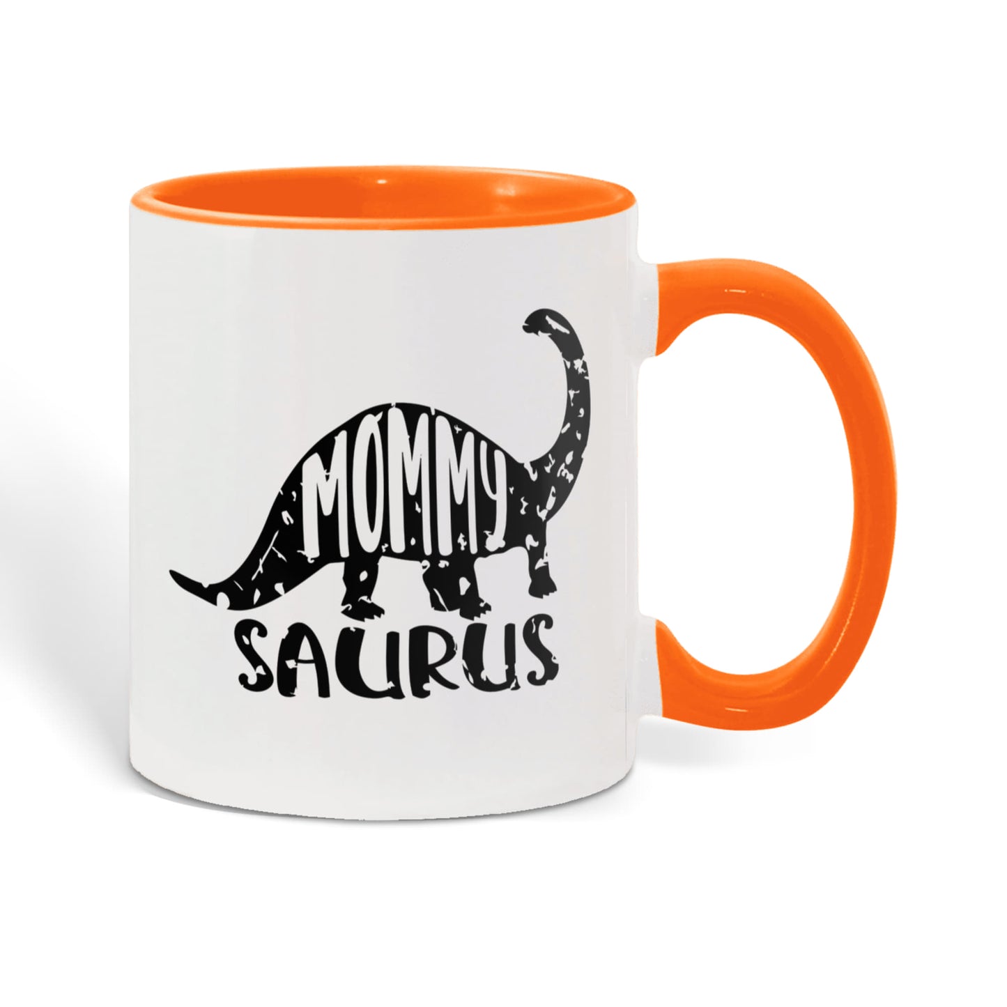 Mommy Saurus Dinosaur Mug – Funny Gift for Moms – Two Tone Color Accent Ceramic Coffee Mugs - Mallard Moon Gift Shop