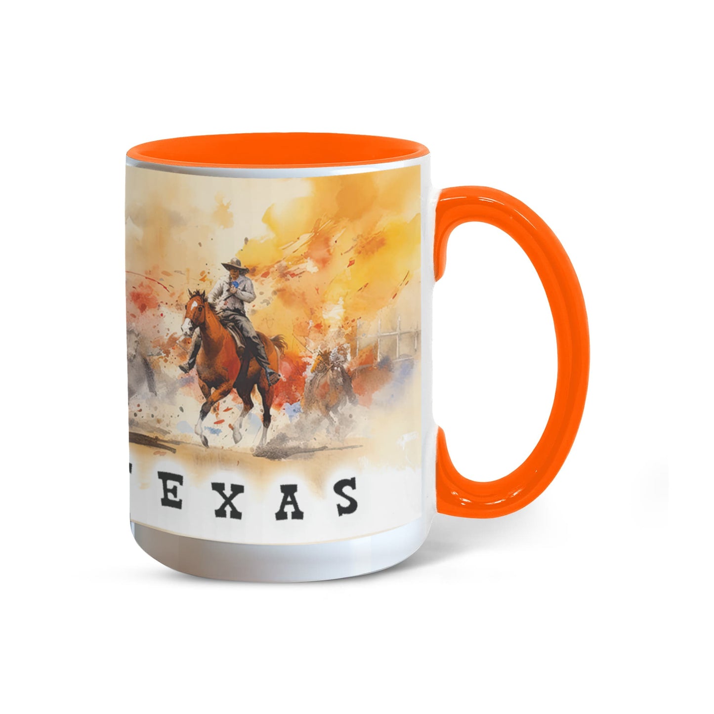 Texas Rodeo Cowboy Two-Tone Accent Mug – 11oz & 15oz – Western Cutting Horses Coffee Cup with Colored Interior & Handle - Mallard Moon Gift Shop