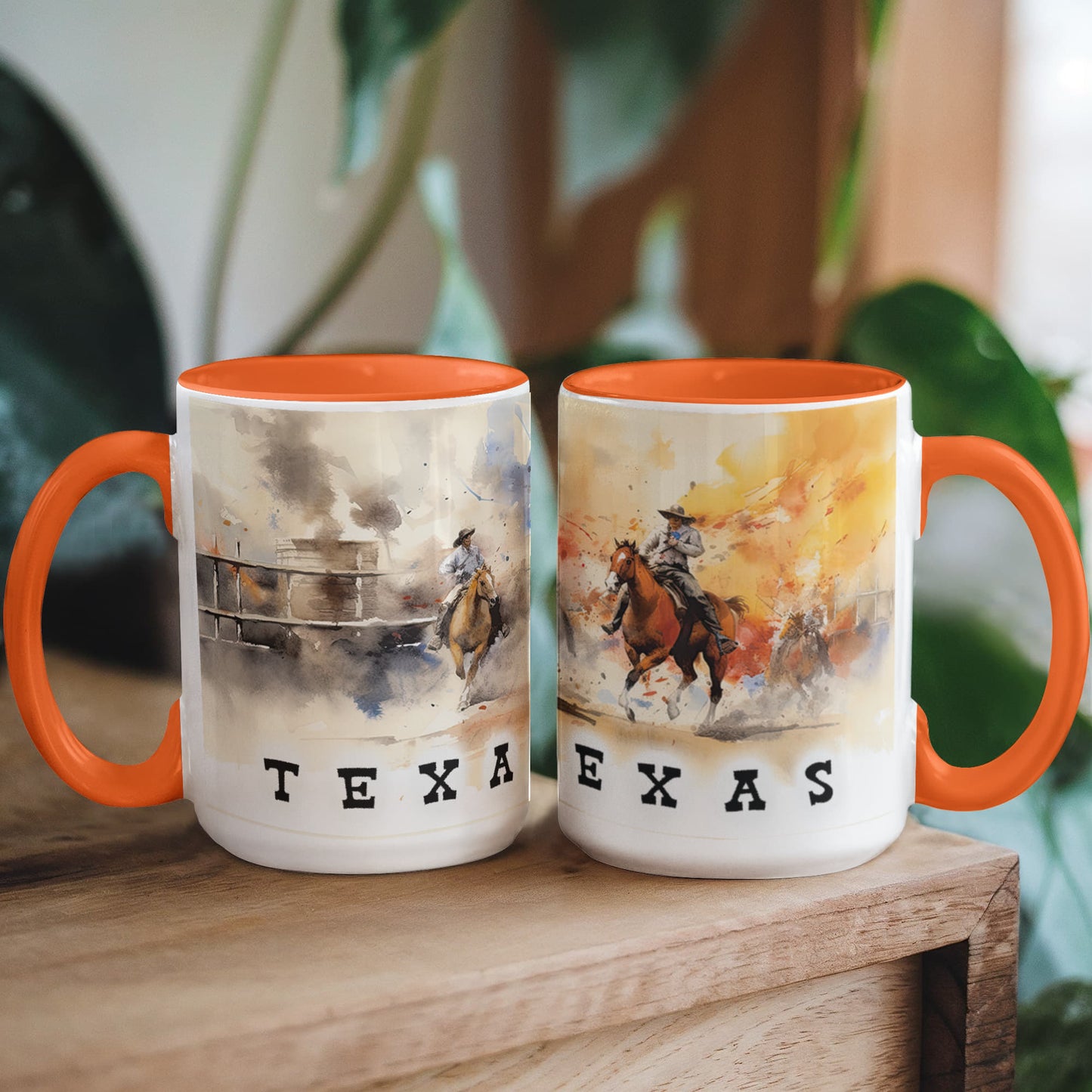 Texas Rodeo Cowboy Two-Tone Accent Mug – 11oz & 15oz – Western Cutting Horses Coffee Cup with Colored Interior & Handle - Mallard Moon Gift Shop
