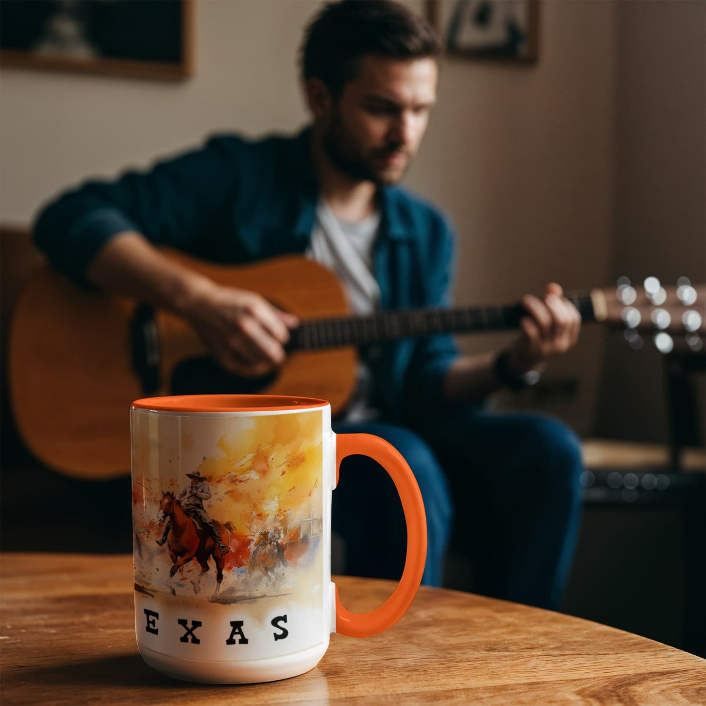 Texas Rodeo Cowboy Two-Tone Accent Mug – 11oz & 15oz – Western Cutting Horses Coffee Cup with Colored Interior & Handle - Mallard Moon Gift Shop