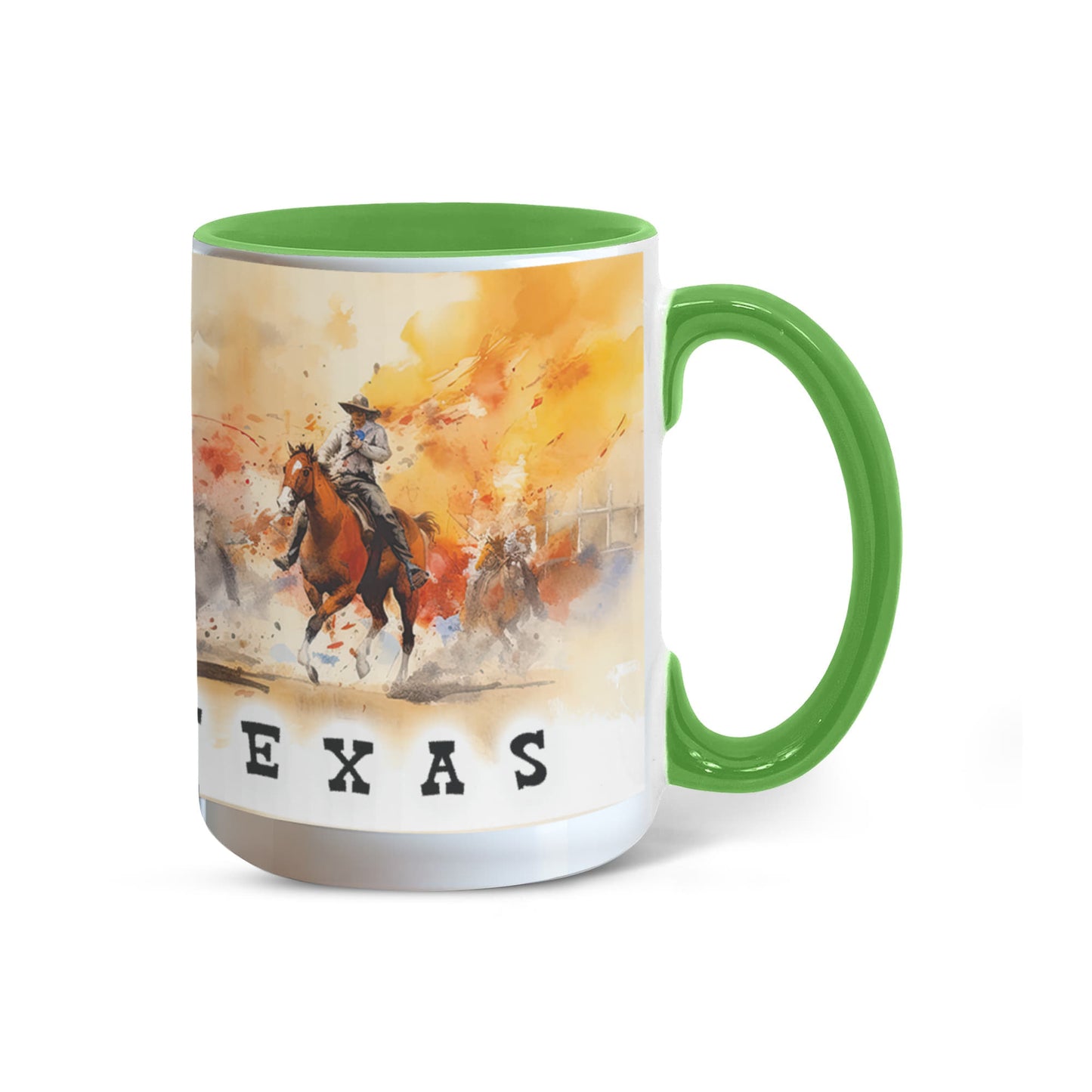 Texas Rodeo Cowboy Two-Tone Accent Mug – 11oz & 15oz – Western Cutting Horses Coffee Cup with Colored Interior & Handle - Mallard Moon Gift Shop