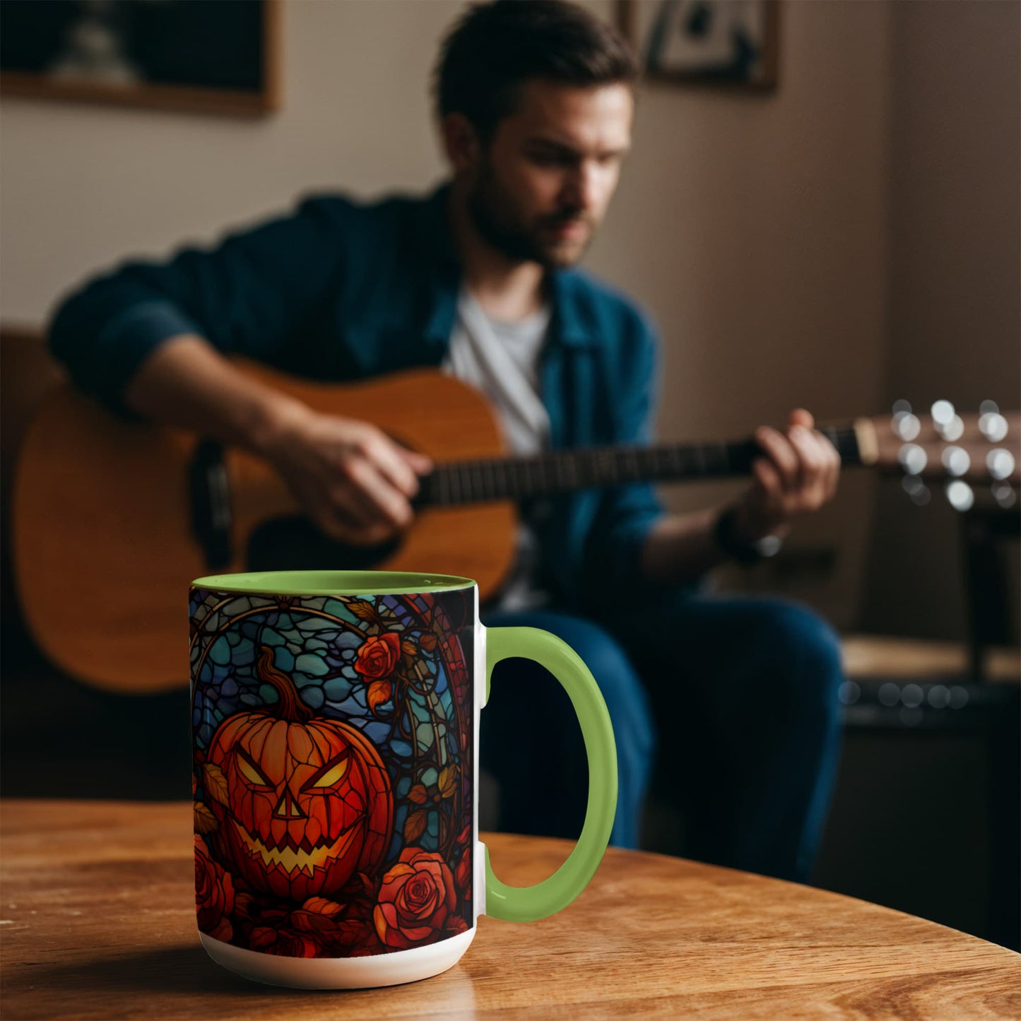 Stained Glass Pumpkin Halloween Ceramic Two Toned Accent Color Mug β Vibrant Jack-O'-Lantern Coffee Cup - Mallard Moon