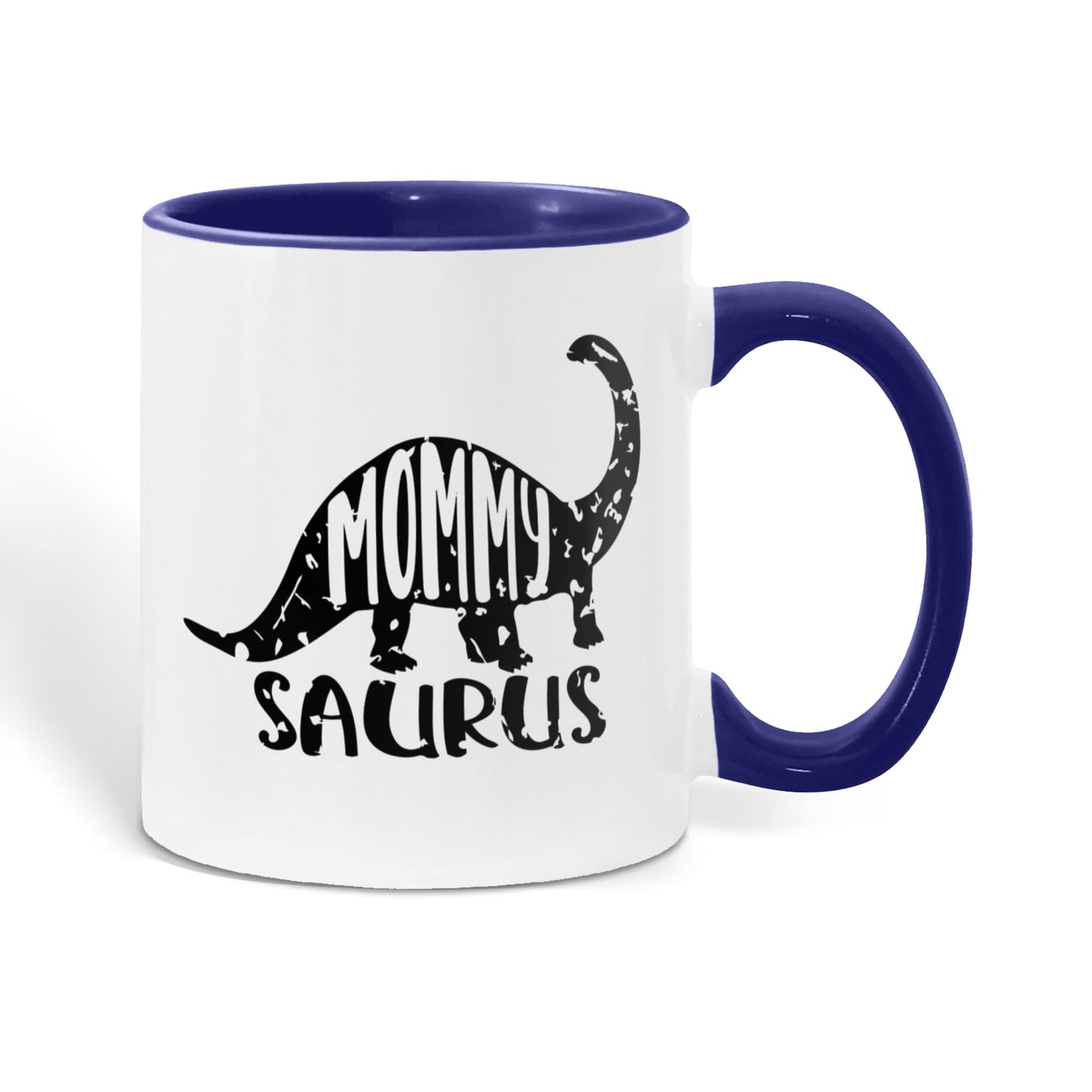 Mommy Saurus Dinosaur Mug – Funny Gift for Moms – Two Tone Color Accent Ceramic Coffee Mugs - Mallard Moon Gift Shop