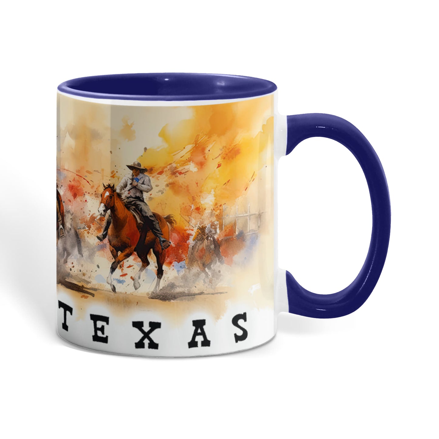 Texas Rodeo Cowboy Two-Tone Accent Mug – 11oz & 15oz – Western Cutting Horses Coffee Cup with Colored Interior & Handle - Mallard Moon Gift Shop