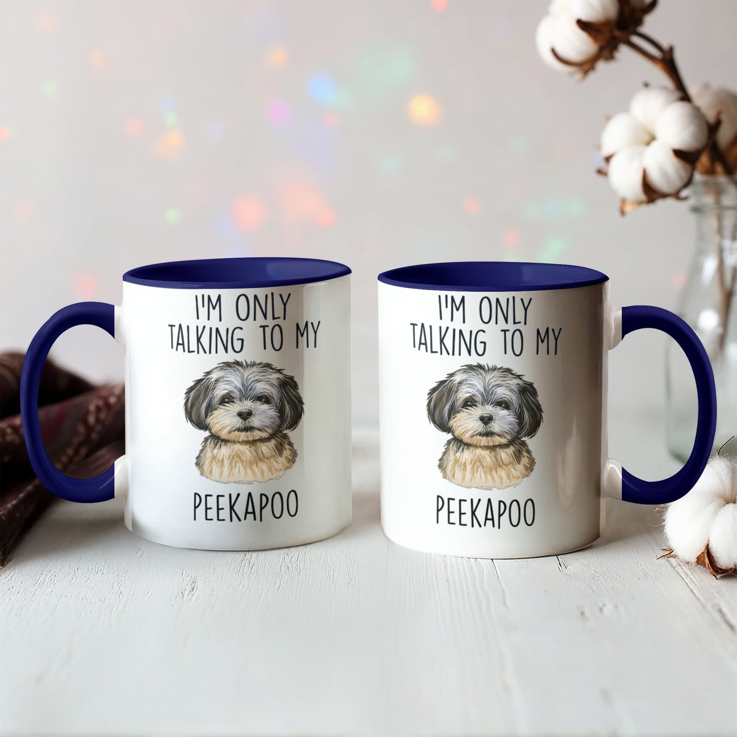 I'm Only Talking to My Peekapoo Two-Tone Coffee Mug – Cute Peekapoo Dog Lover Gift for Pet Parents - Mallard Moon Gift Shop