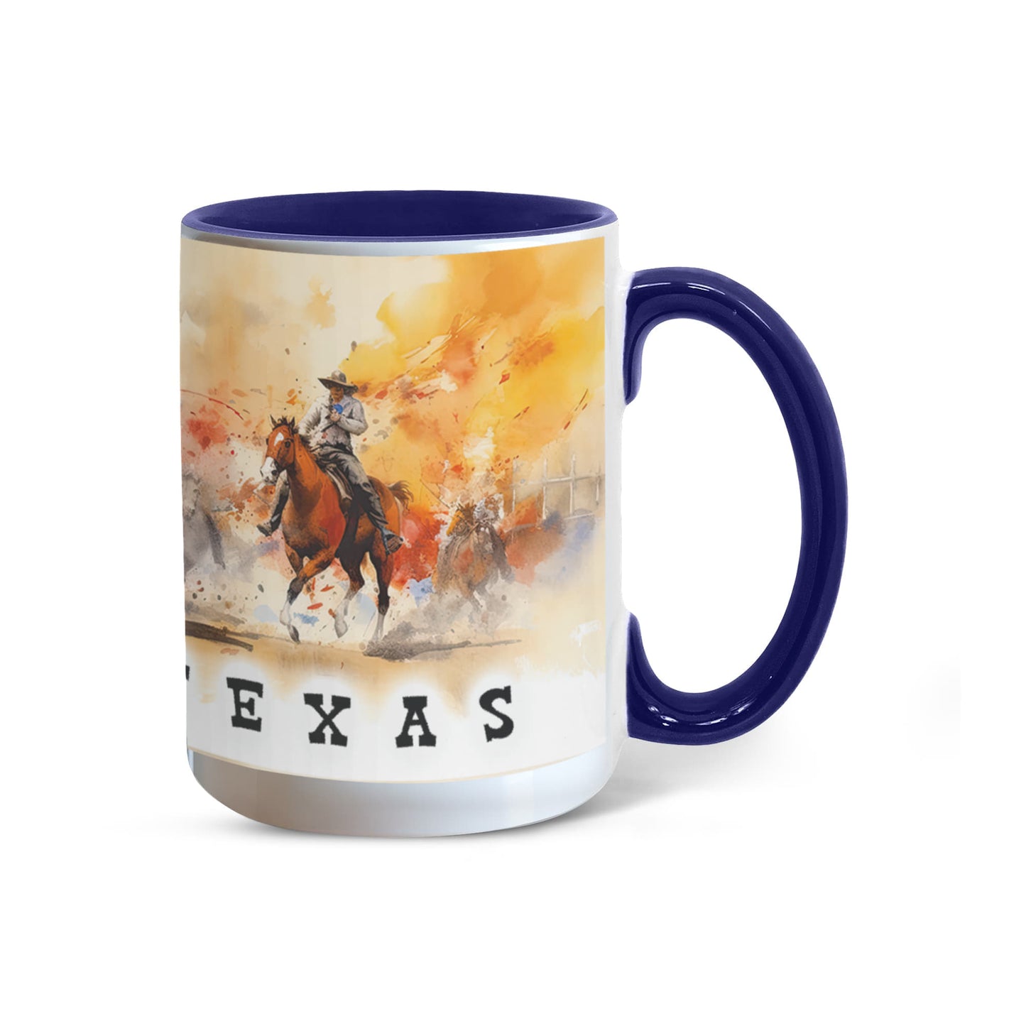 Texas Rodeo Cowboy Two-Tone Accent Mug – 11oz & 15oz – Western Cutting Horses Coffee Cup with Colored Interior & Handle - Mallard Moon Gift Shop