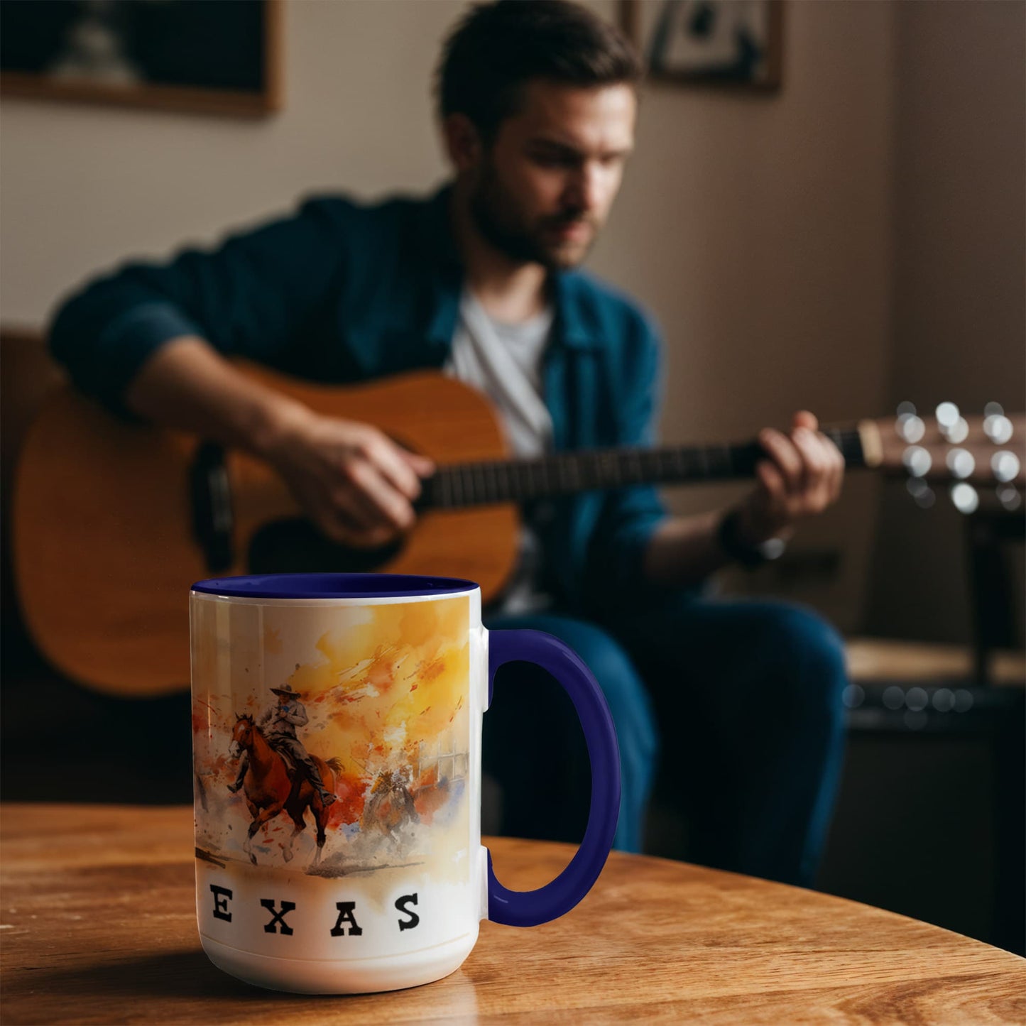 Texas Rodeo Cowboy Two-Tone Accent Mug – 11oz & 15oz – Western Cutting Horses Coffee Cup with Colored Interior & Handle - Mallard Moon Gift Shop