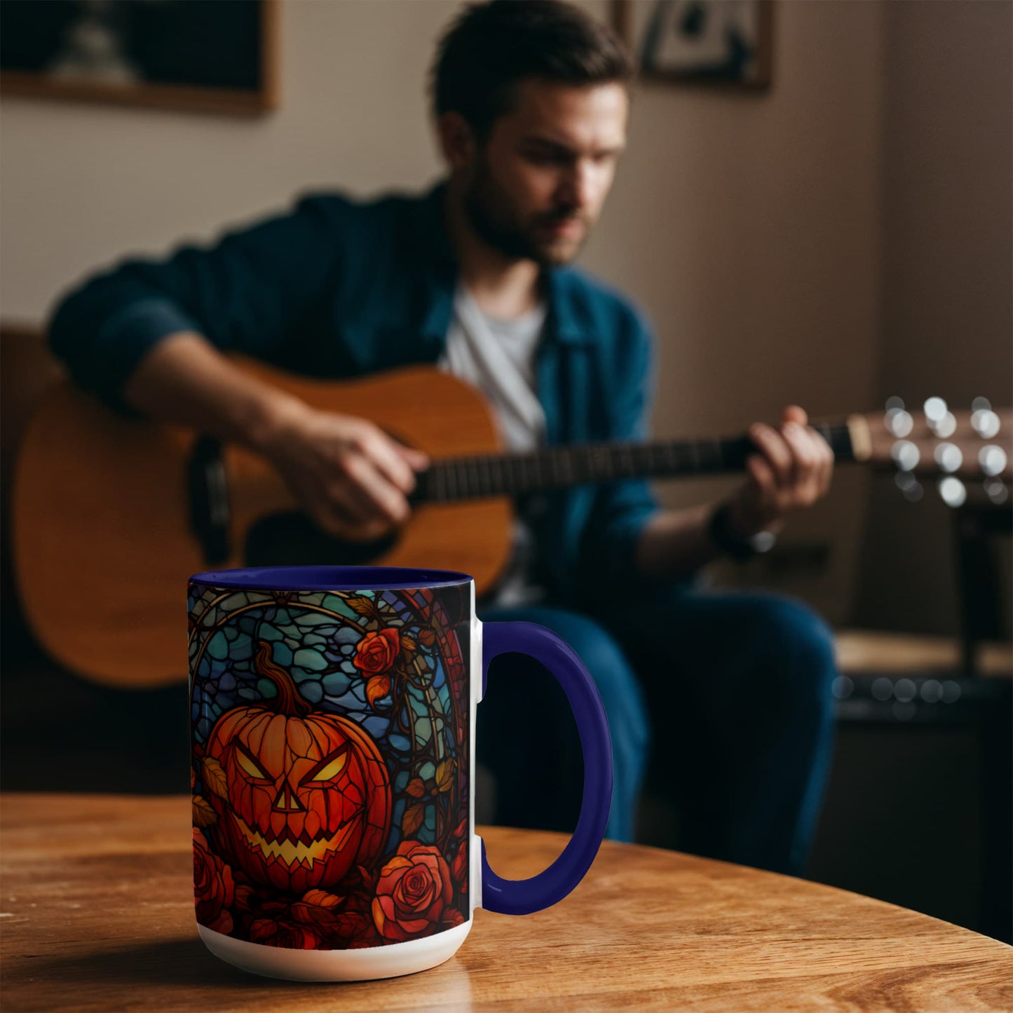 Stained Glass Pumpkin Halloween Ceramic Two Toned Accent Color Mug β Vibrant Jack-O'-Lantern Coffee Cup - Mallard Moon