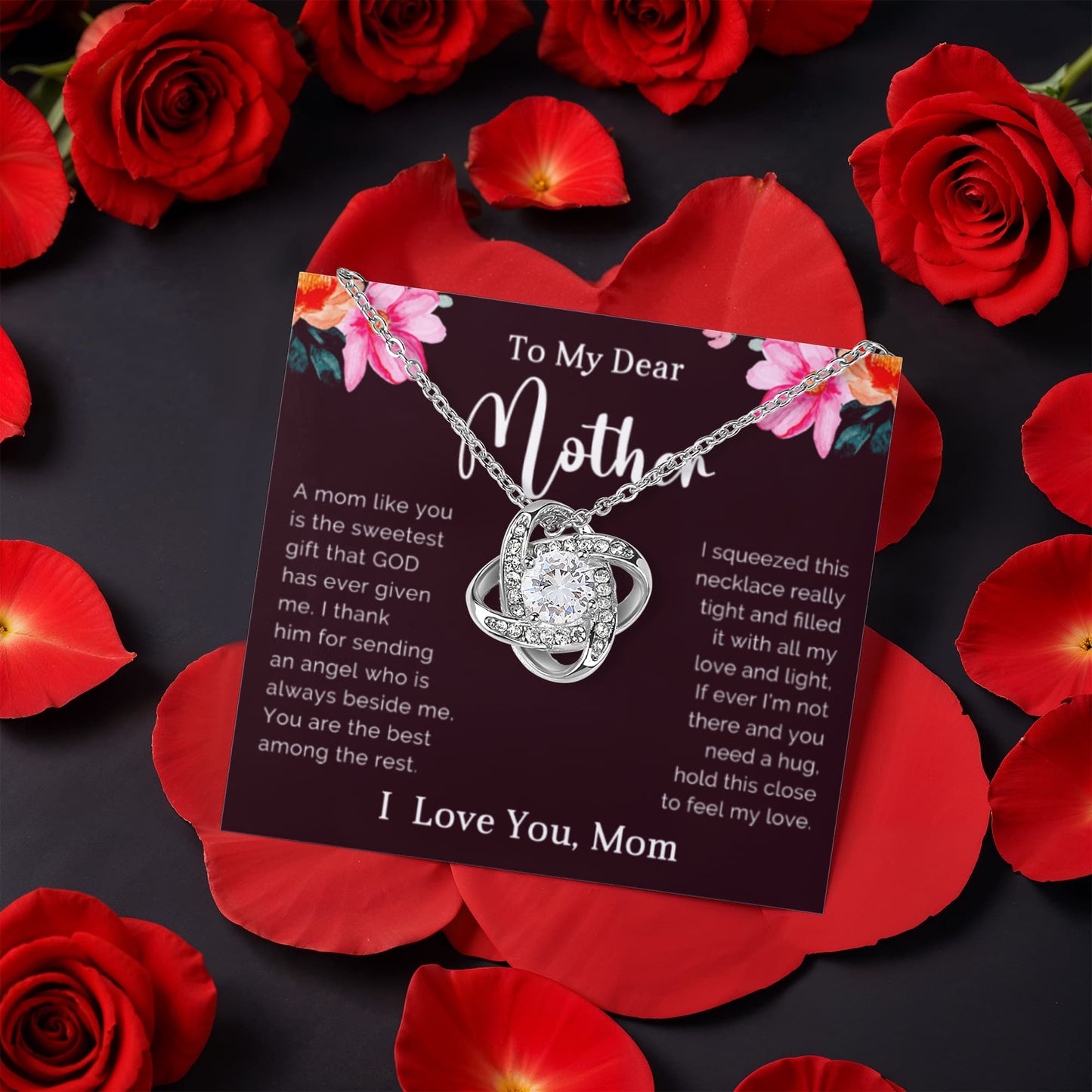 To My Dear Mother - The Bond We Share - Love Knot Necklace with Rose Gift Box