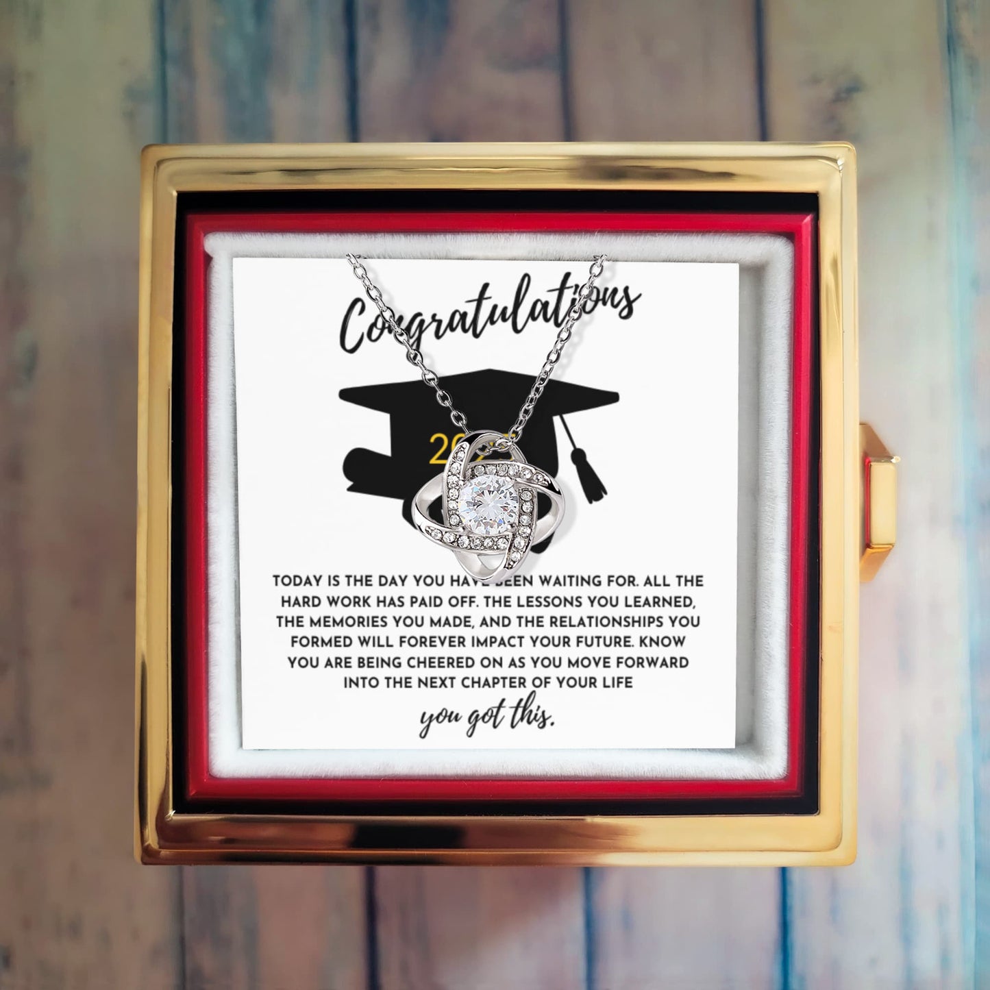 Congratulations Graduation Gift for Her – Rotating Rose Love Knot Necklace with Heartfelt Message Card – Class of 2025 Jewelry for Daughter, Granddaughter, Niece or Friend - Mallard Moon Gift Shop