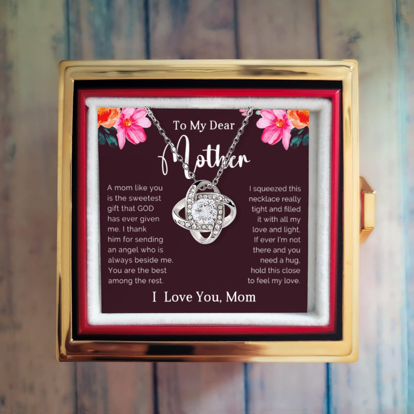 To My Dear Mother - The Bond We Share - Love Knot Necklace with Rose Gift Box