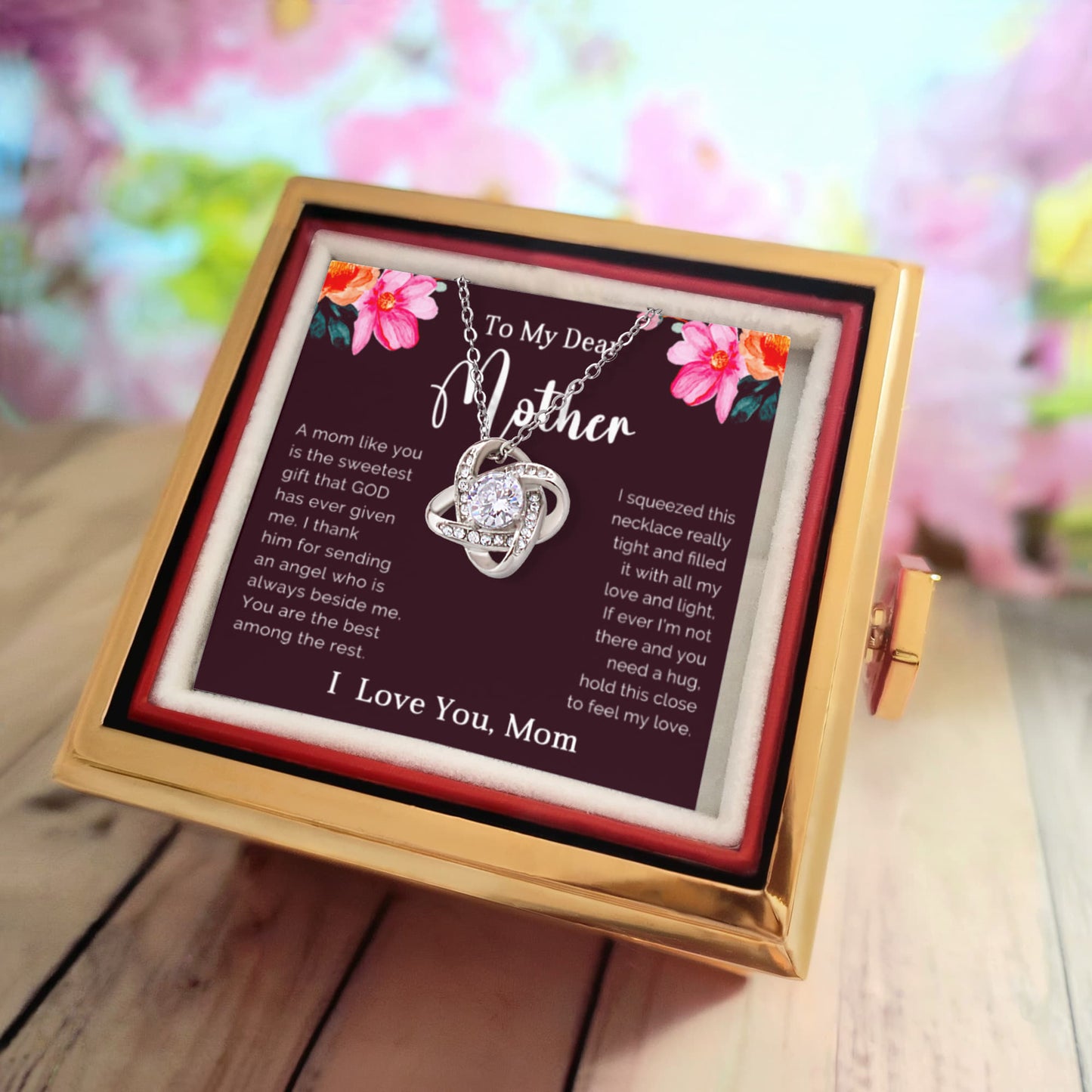 To My Dear Mother - The Bond We Share - Love Knot Necklace with Rose Gift Box