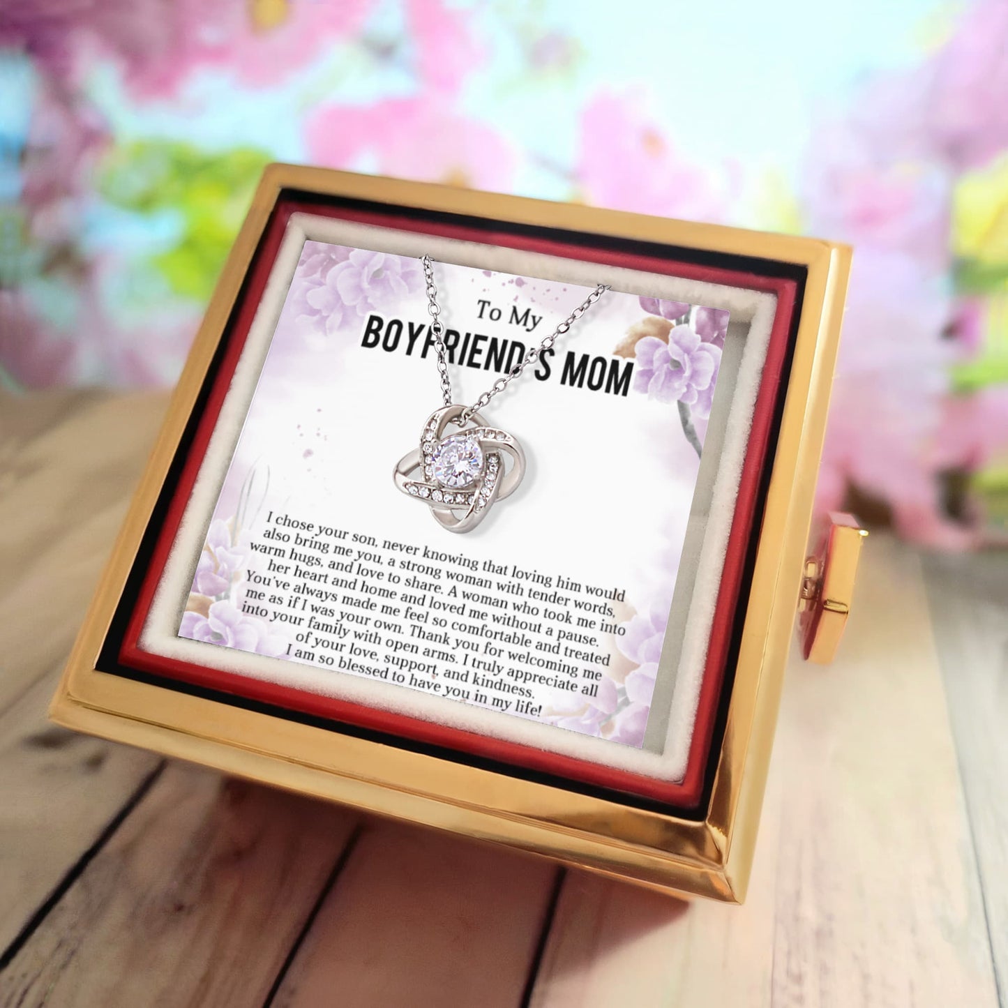 A Gift for your Boyfriend's Mother- Love to Share - Love Knot Necklace with Rose Gift Box - Mallard Moon Gift Shop