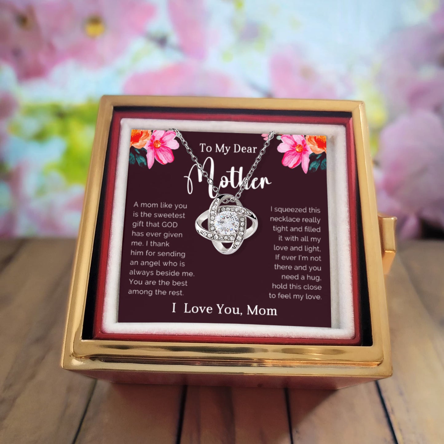 To My Dear Mother - The Bond We Share - Love Knot Necklace with Rose Gift Box