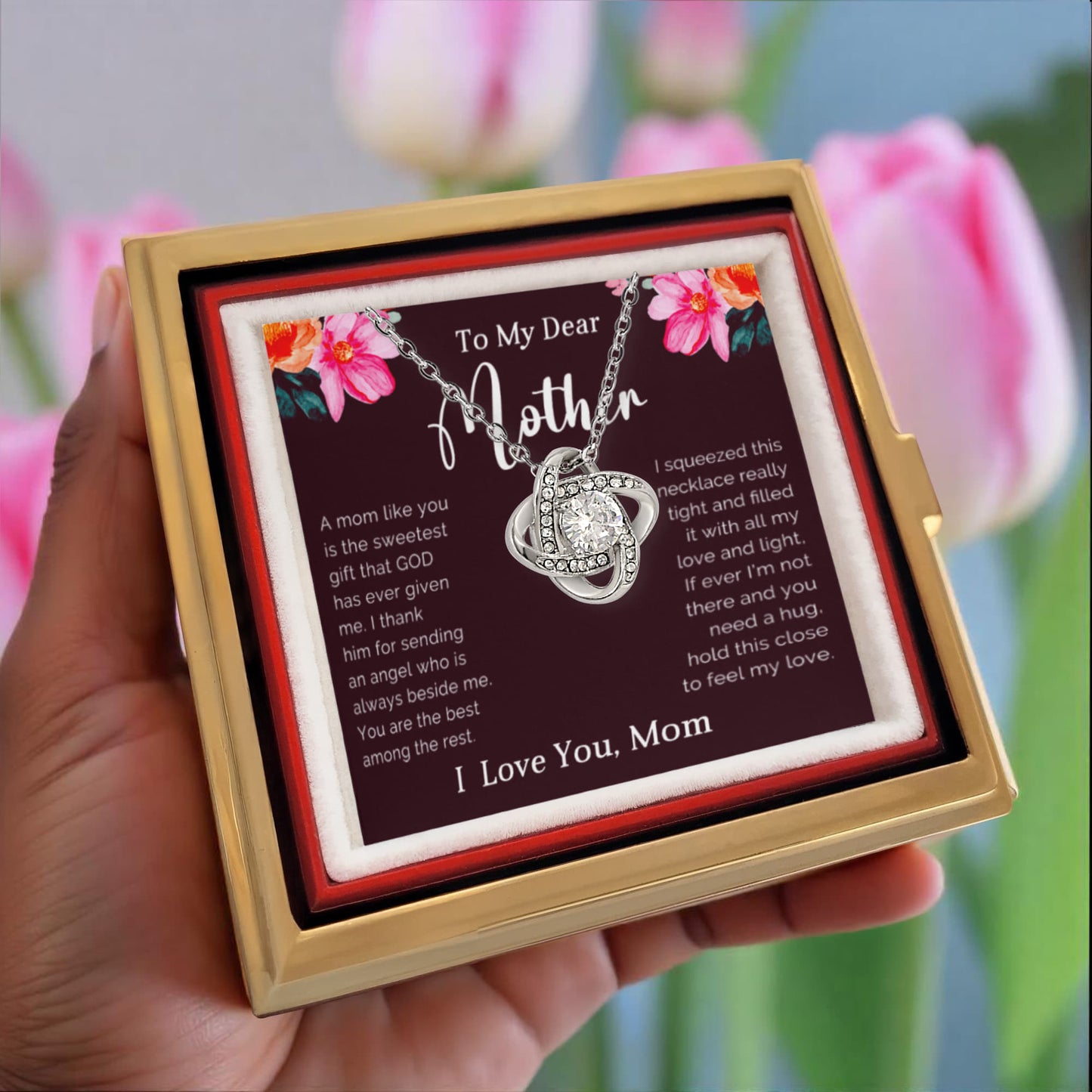 To My Dear Mother - The Bond We Share - Love Knot Necklace with Rose Gift Box