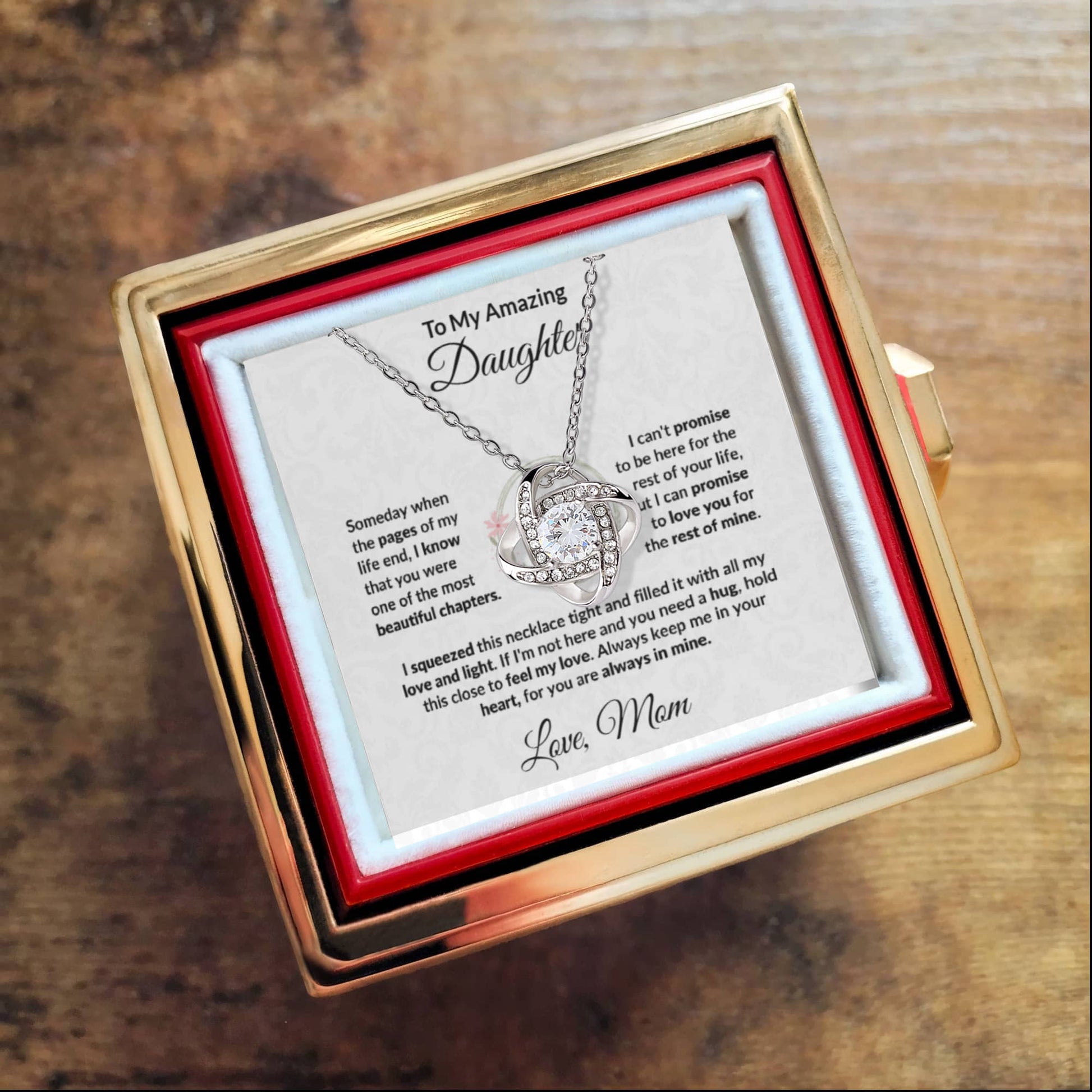 To My Amazing Daughter - Always in My Heart - Love Knot Necklace with Rose Jewelry Box - Mallard Moon Gift Shop