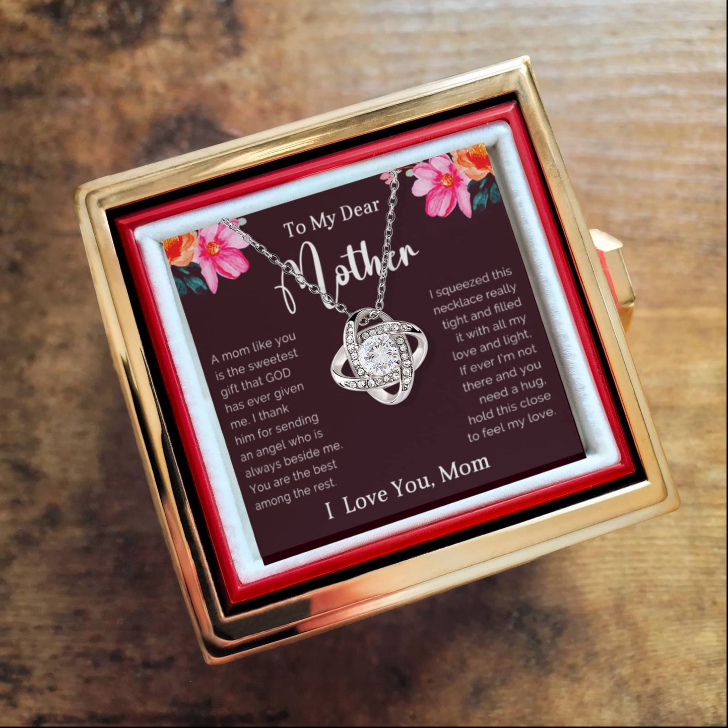 To My Dear Mother - The Bond We Share - Love Knot Necklace with Rose Gift Box