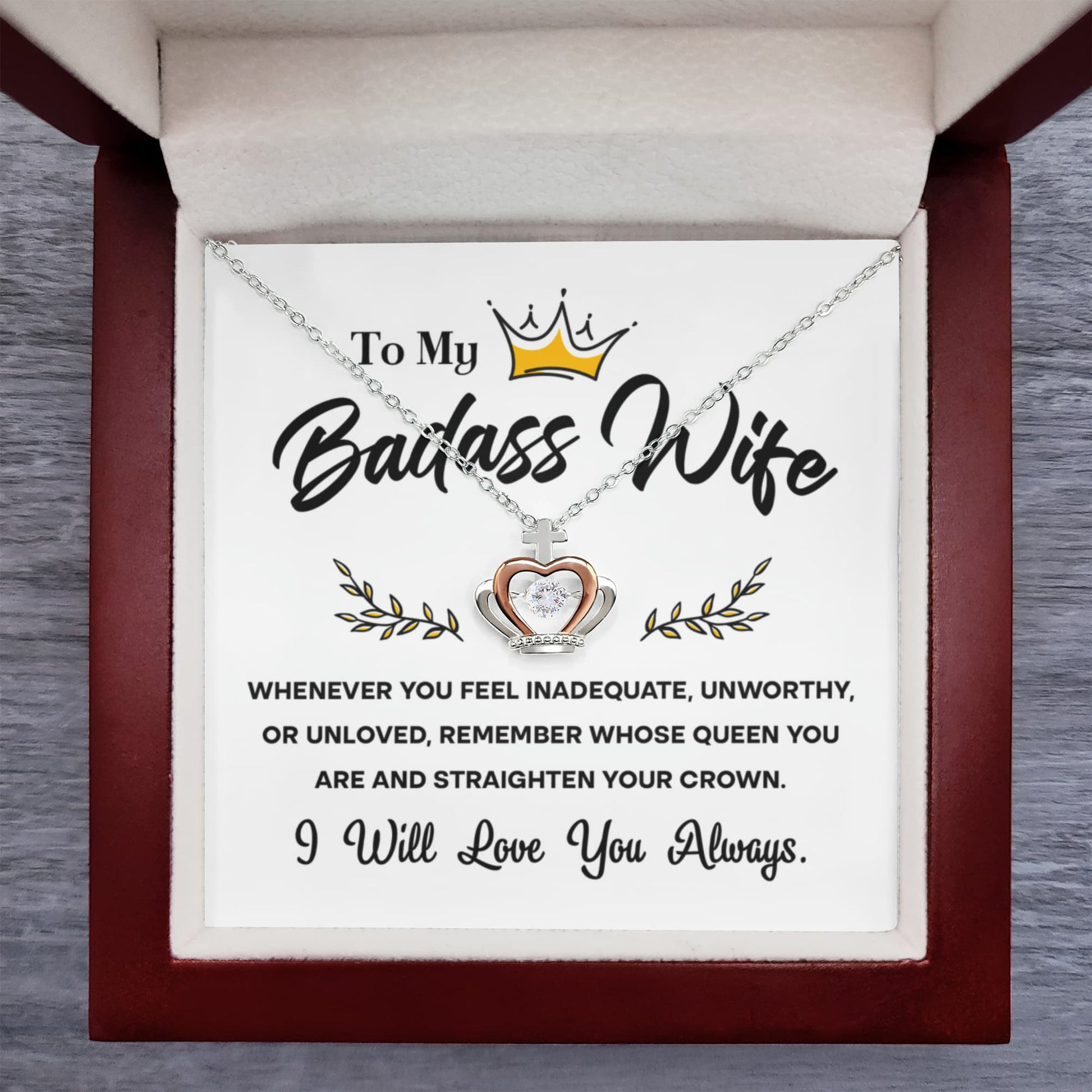 To My Badass Wife – Crown Pendant Necklace Gift for the Queen of My Heart - Mallard Moon Gift Shop