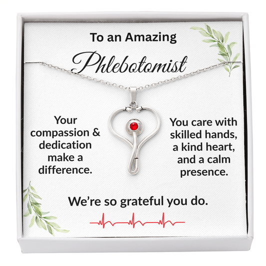 Personalized Stethoscope Heart Necklace with Custom Title – Appreciation Gift for Phlebotomist, Nurse, or Medical Professional - Mallard Moon Gift Shop