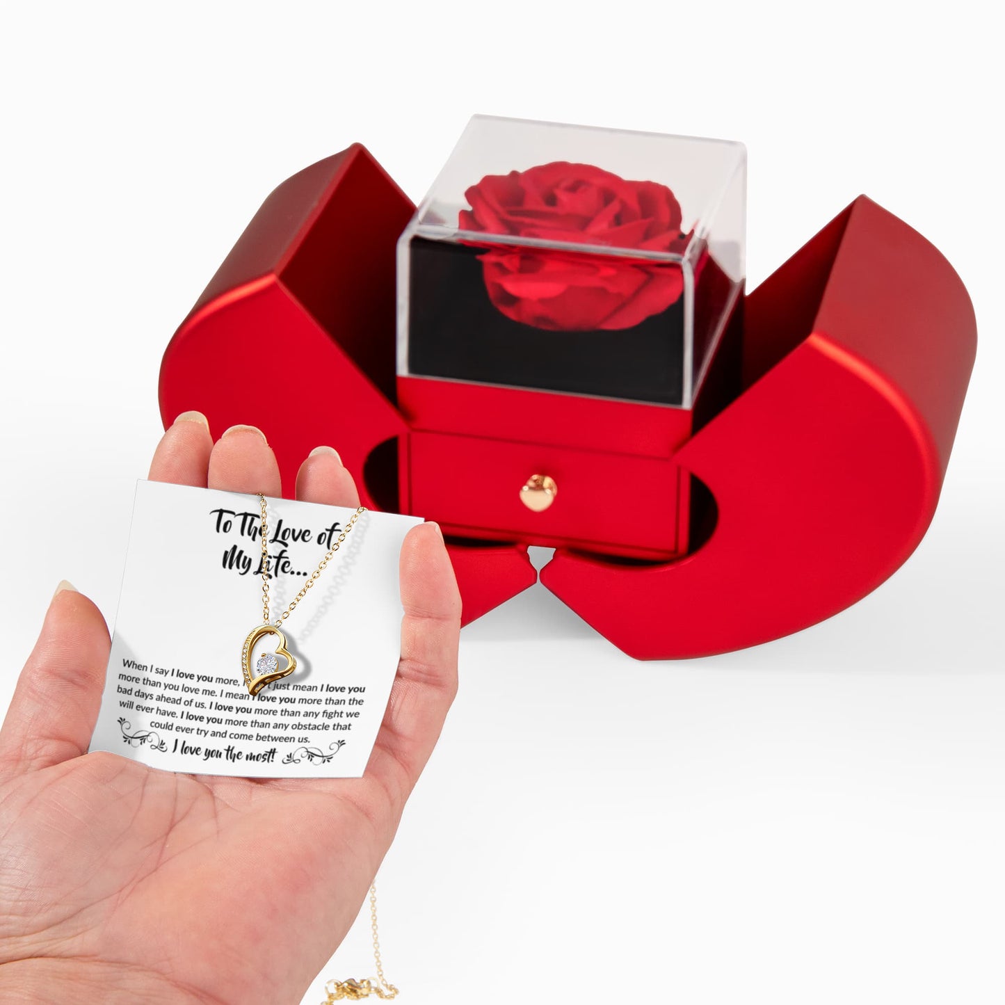 To The Love of My Life – Forever Love Necklace Gift Set with Preserved Rose Heart Box | Romantic Anniversary Jewelry Gift for Her