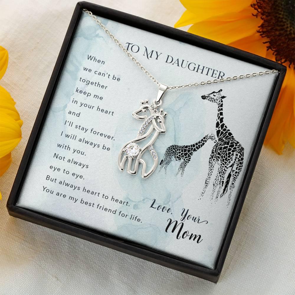 Daughter, Heart to Heart Inspirational Giraffe Pendant Necklace - Love Mom - Mallard Moon Gift Shop