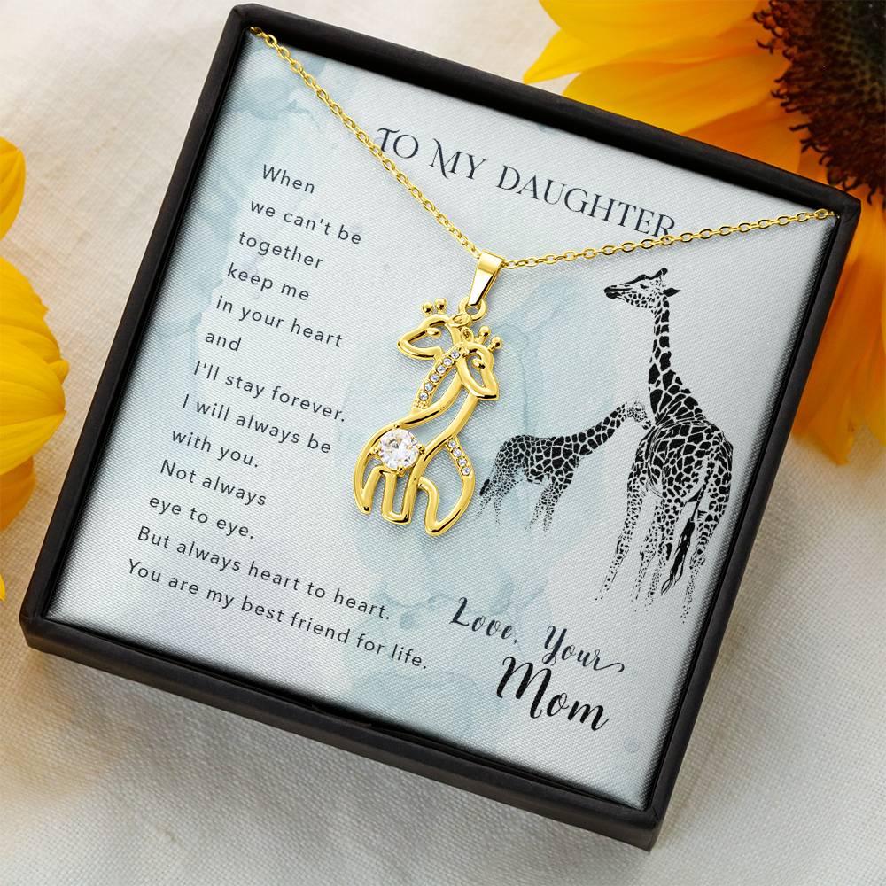 Daughter, Heart to Heart Inspirational Giraffe Pendant Necklace - Love Mom - Mallard Moon Gift Shop