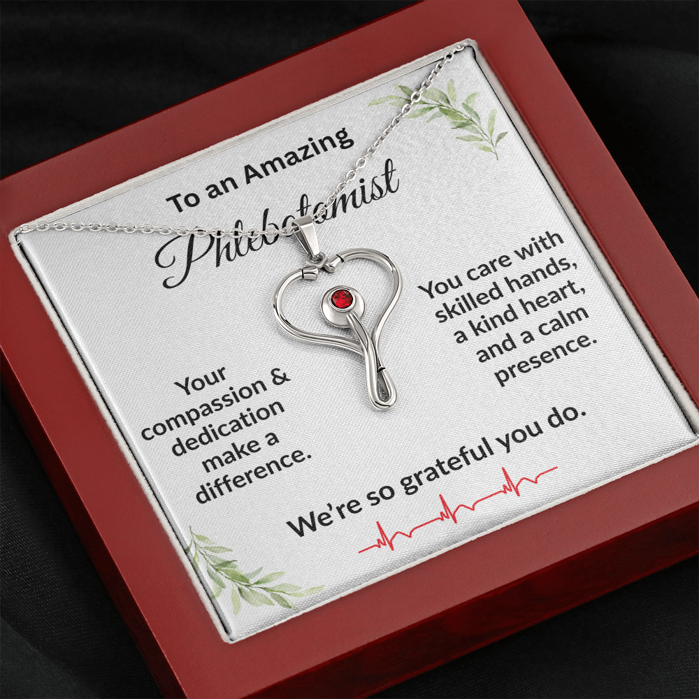 Personalized Stethoscope Heart Necklace with Custom Title – Appreciation Gift for Phlebotomist, Nurse, or Medical Professional - Mallard Moon Gift Shop